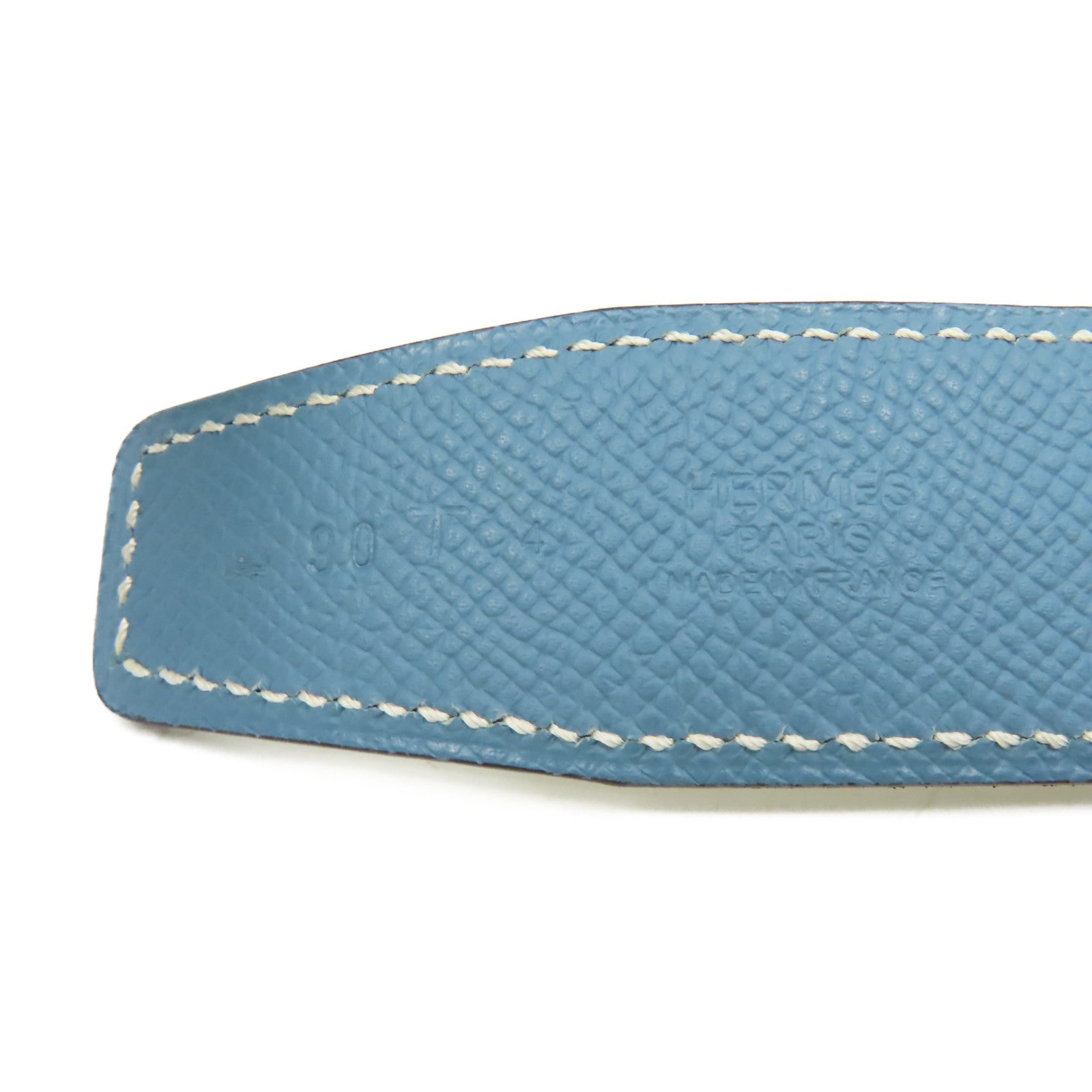 HERMES Epsom皮革H Belt銀扣皮帶Blue Jean牛仔藍