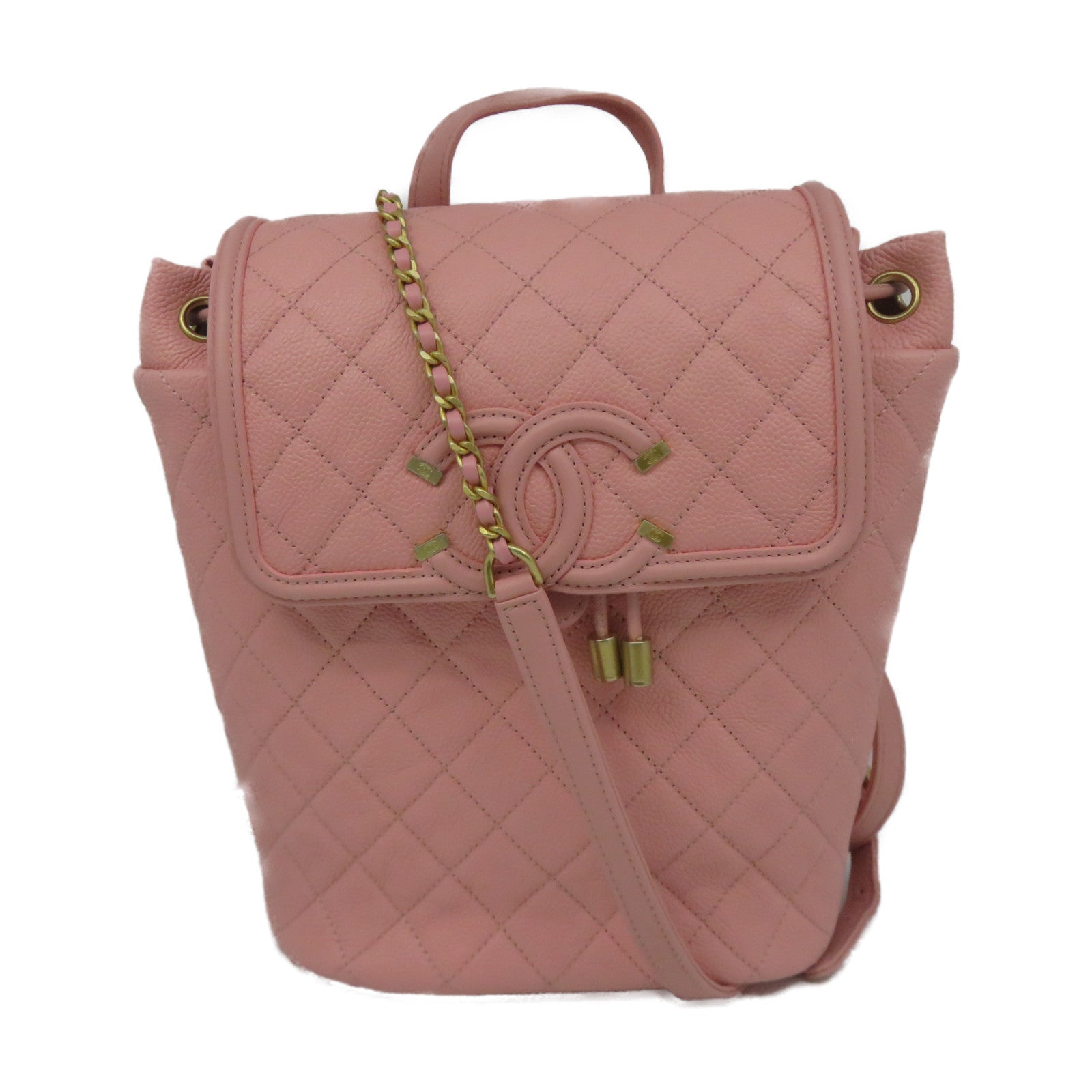 CHANEL 【激減優惠】菱格牛皮皮革Back Pack金扣背包粉紅色
