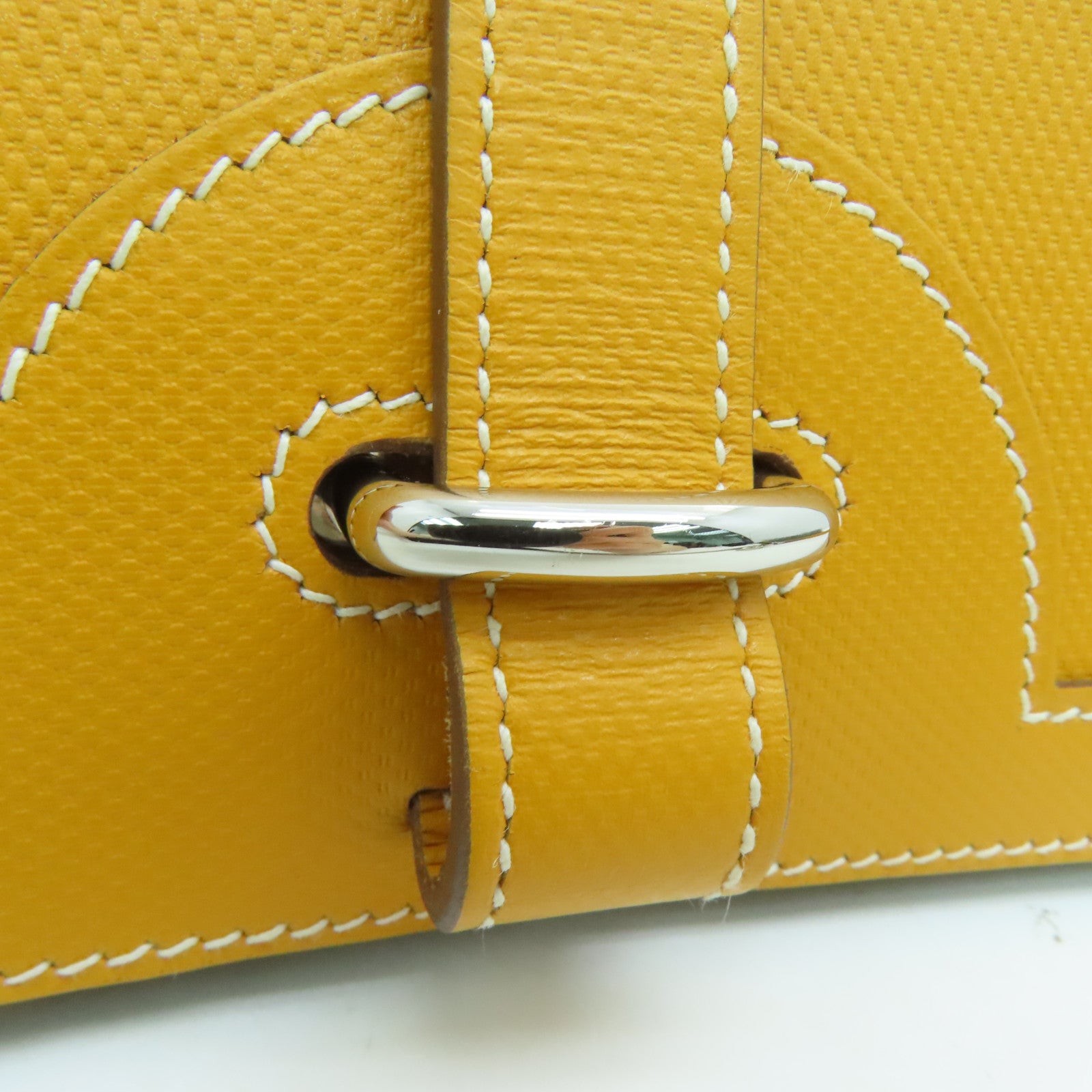 HERMES Grain d'H Leather Chaine D'ancre Silver Buckle Shoulder Bag Mustard Yellow