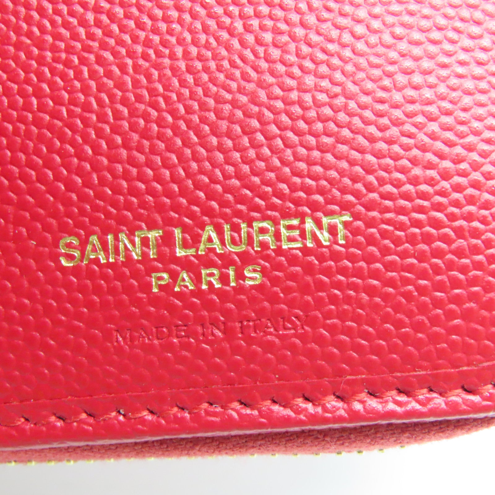 SAINT LAURENT 斜纹牛皮皮革Wallet金扣钱包红色