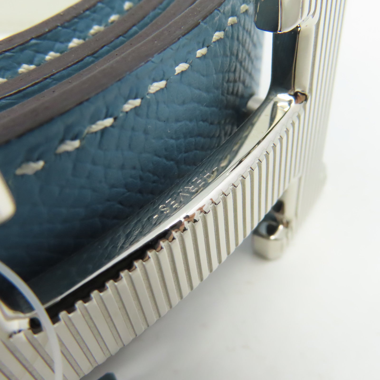 HERMES Epsom皮革H Belt銀扣皮帶Blue Jean牛仔藍