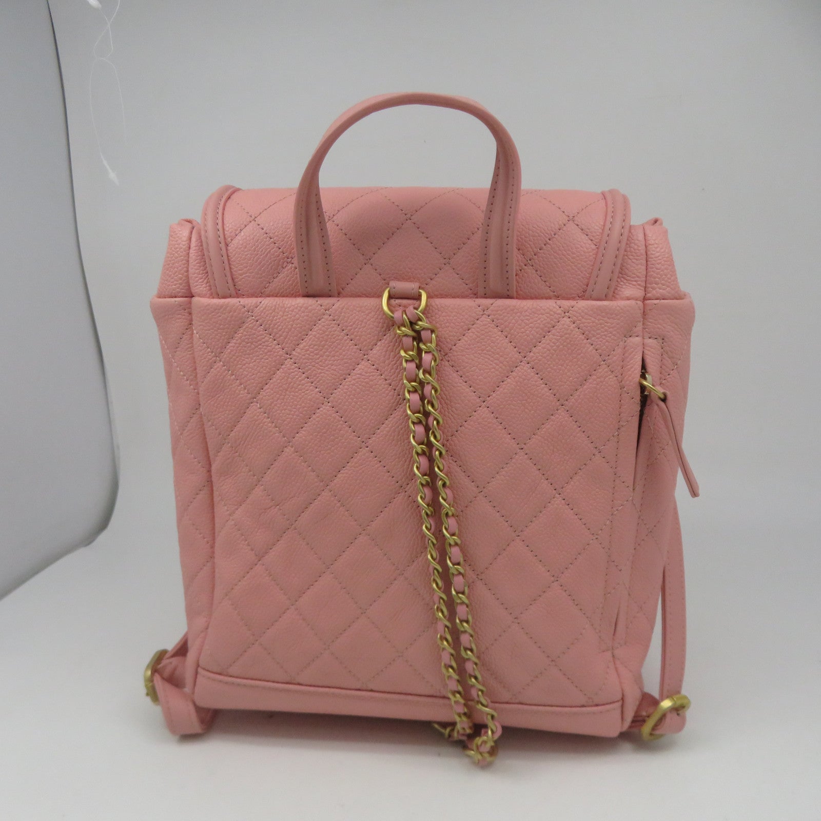 CHANEL 【激減優惠】菱格牛皮皮革Back Pack金扣背包粉紅色