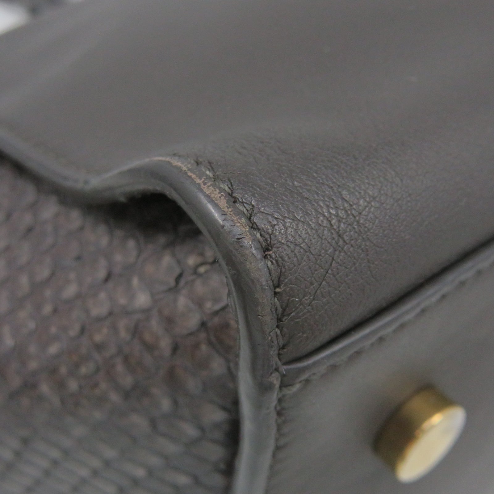 SAINT LAURENT Cowhide Leather / Snake Leather Way Shoulder Bag Handle Shoulder Bag Brown