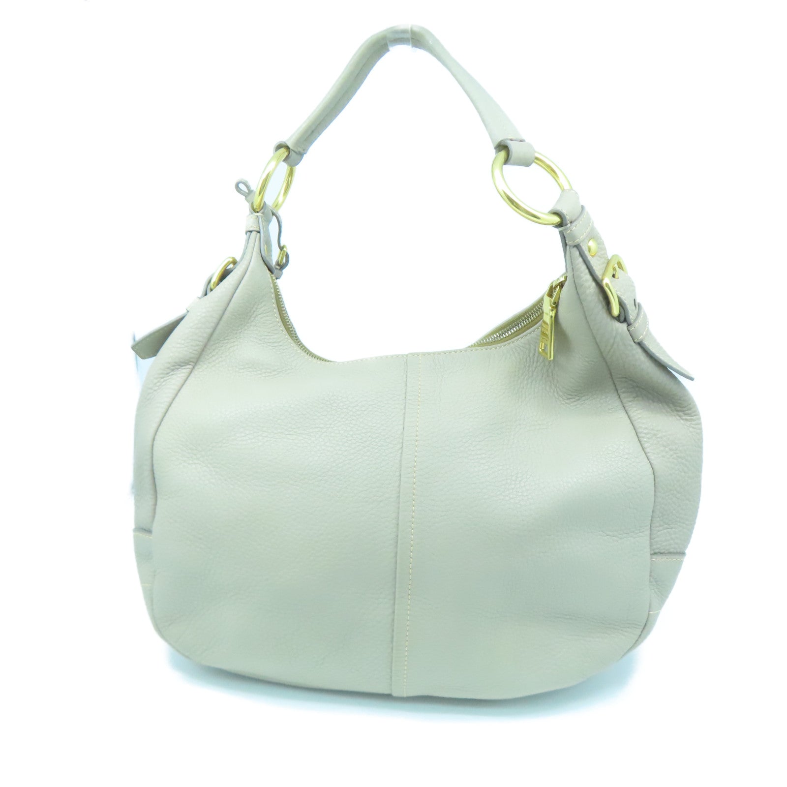 PRADA Leather Shoulder Bag Gold Buckle Beige