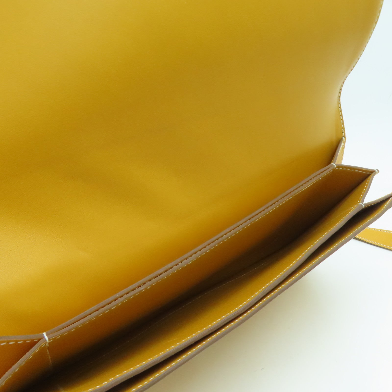 HERMES Grain d'H Leather Chaine D'ancre Silver Buckle Shoulder Bag Mustard Yellow