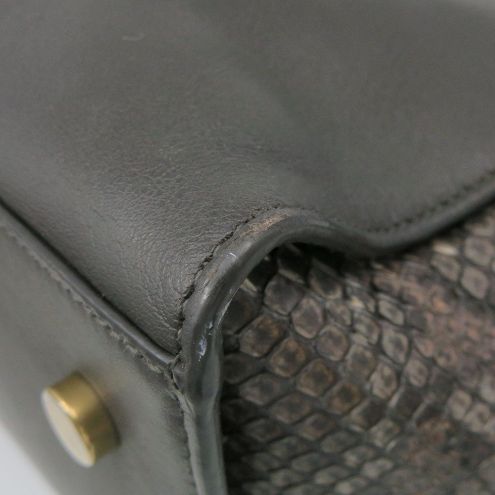SAINT LAURENT Cowhide Leather / Snake Leather Way Shoulder Bag Handle Shoulder Bag Brown