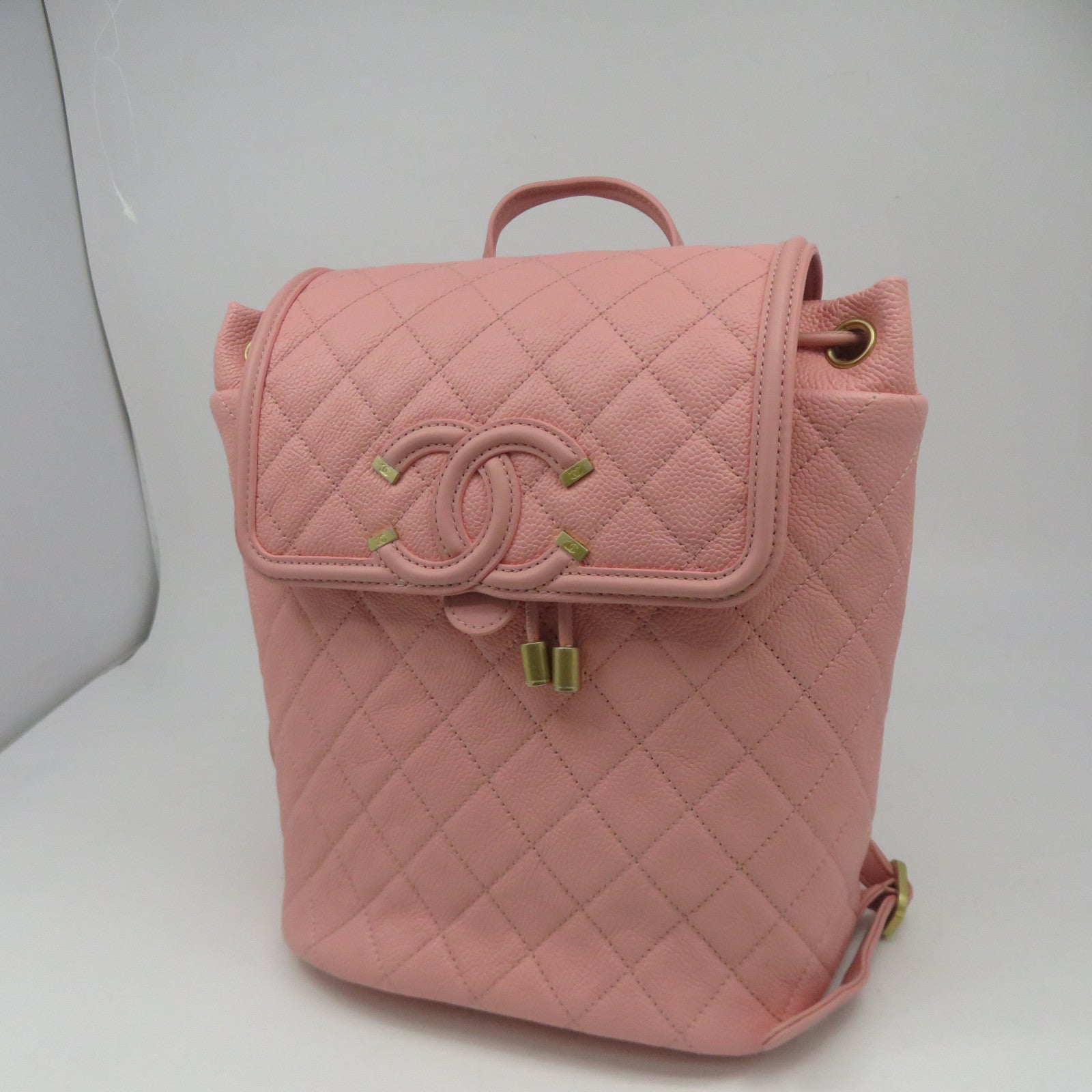CHANEL 【激減優惠】菱格牛皮皮革Back Pack金扣背包粉紅色