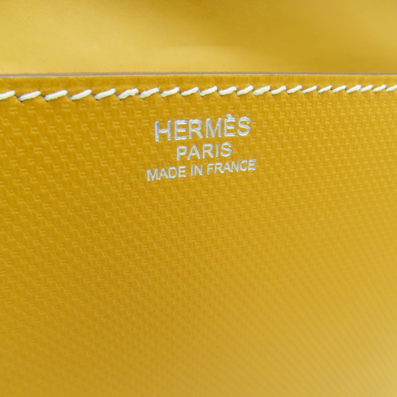 HERMES Grain d'H Leather Chaine D'ancre Silver Buckle Shoulder Bag Mustard Yellow