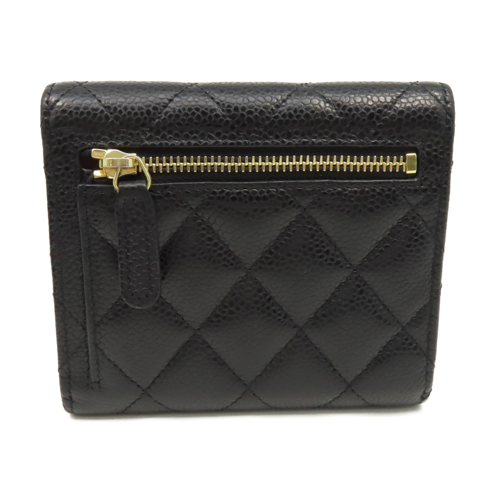 CHANEL 菱格Caviar皮革Short Wallet金扣短錢包黑色