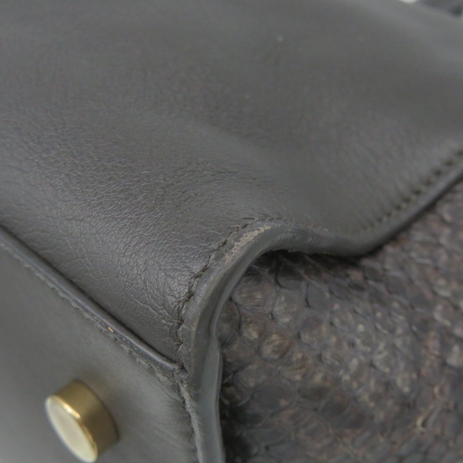 SAINT LAURENT Cowhide Leather / Snake Leather Way Shoulder Bag Handle Shoulder Bag Brown