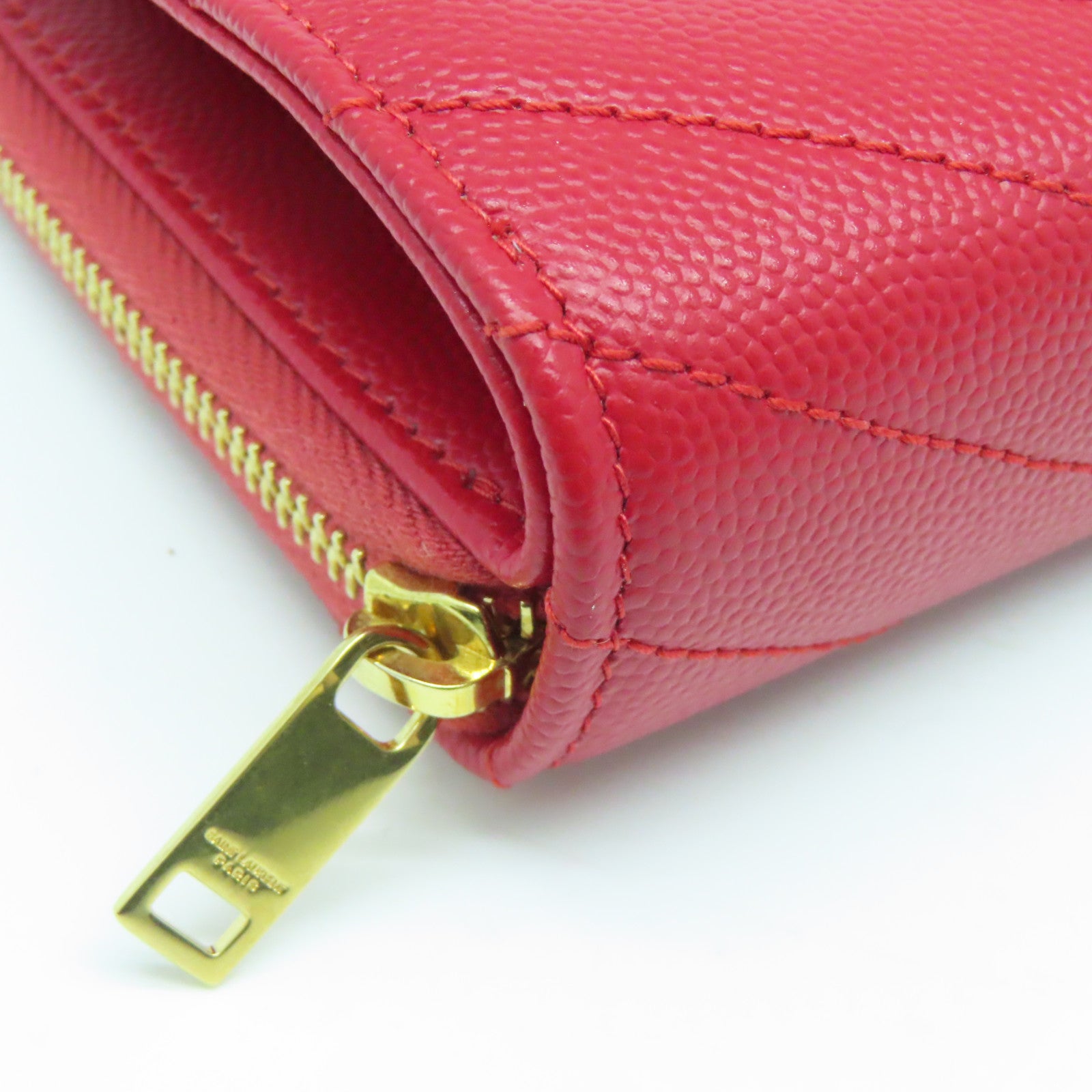 SAINT LAURENT 斜纹牛皮皮革Wallet金扣钱包红色