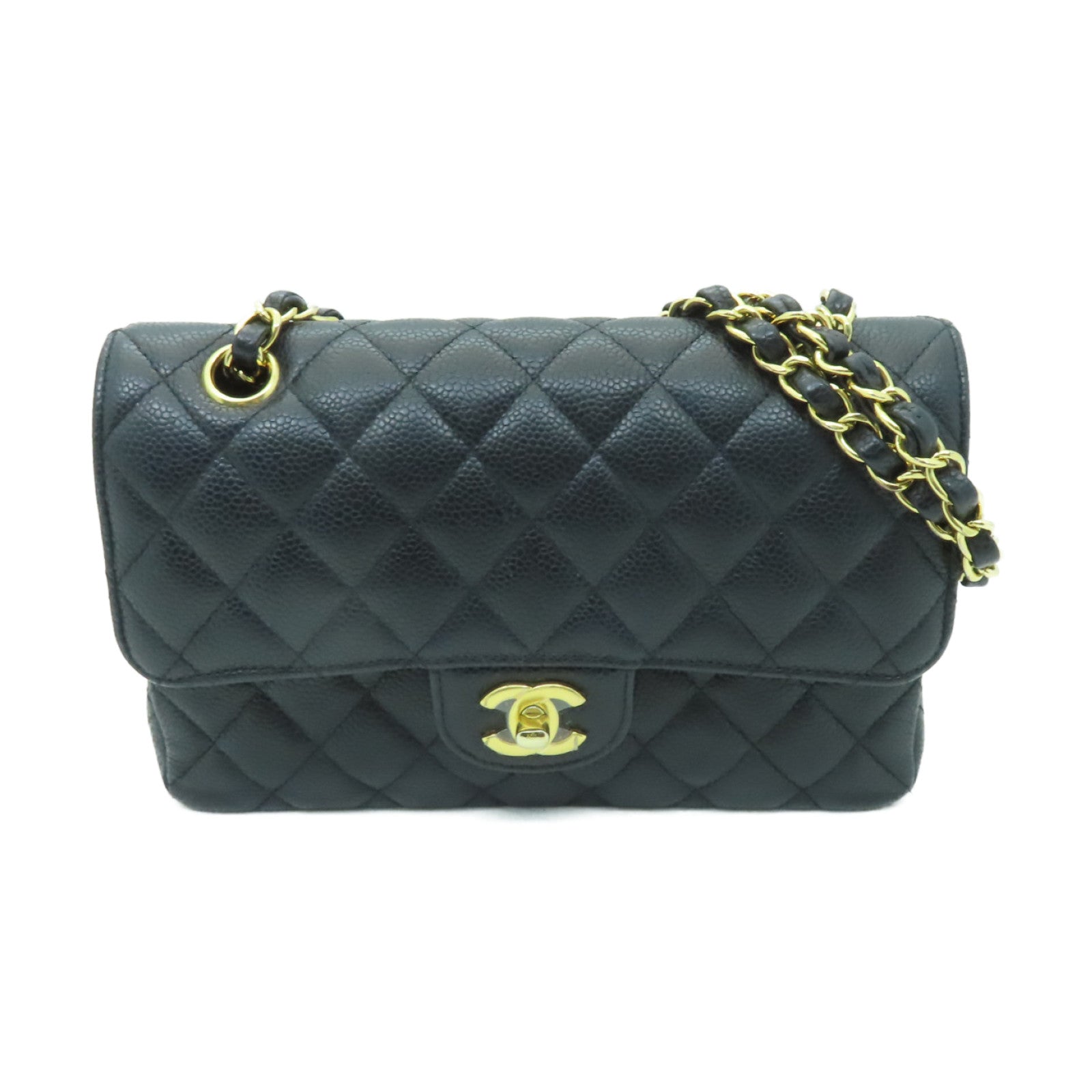 CHANEL 菱格Caviar皮革Classic 22金扣鏈帶肩背袋黒色