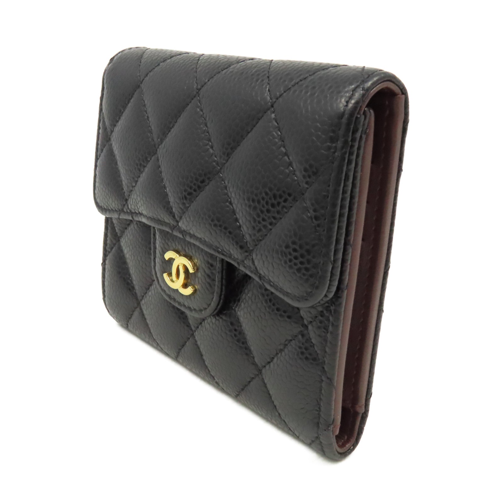 CHANEL 菱格Caviar皮革Short Wallet金扣短錢包黑色
