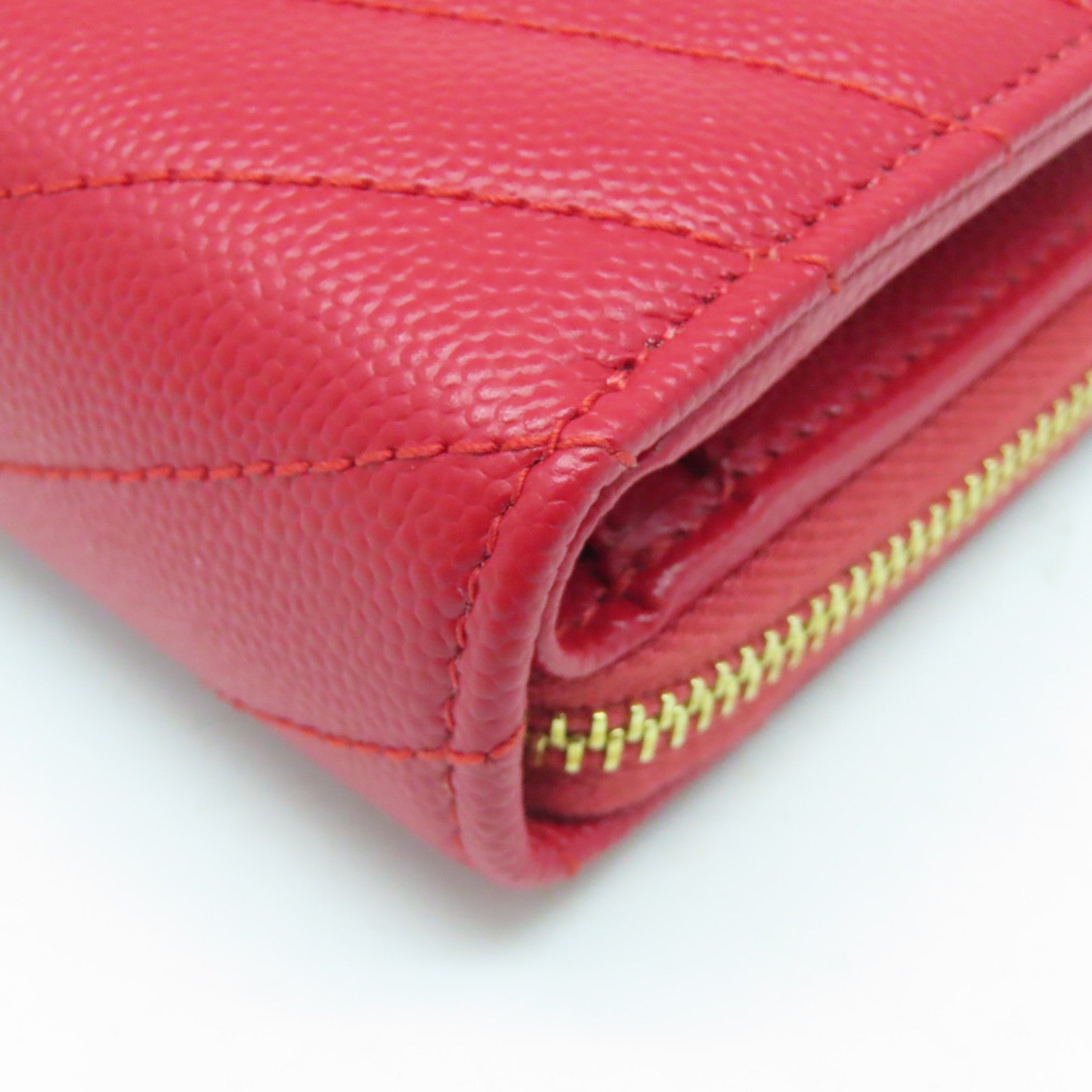 SAINT LAURENT 斜纹牛皮皮革Wallet金扣钱包红色