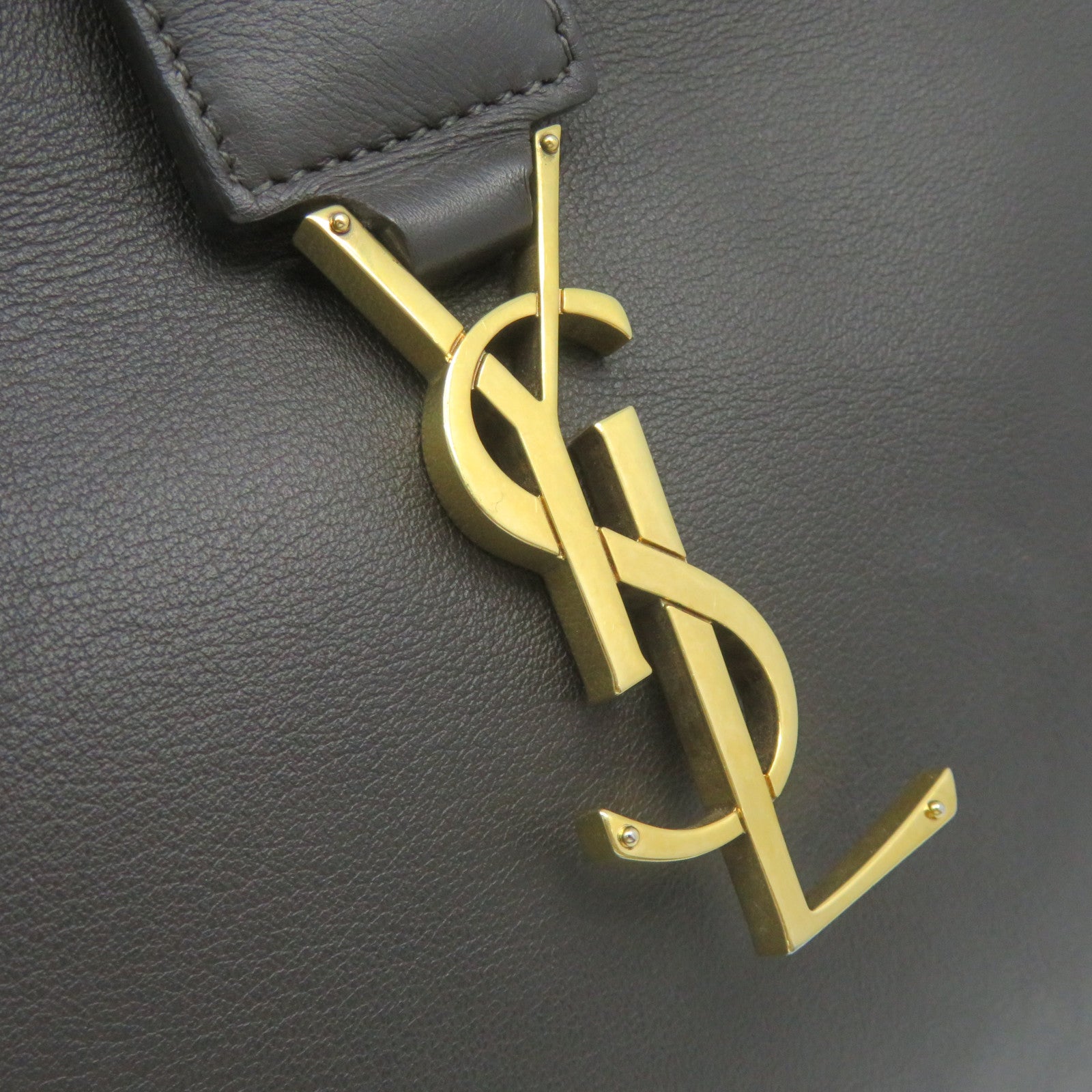 SAINT LAURENT Cowhide Leather / Snake Leather Way Shoulder Bag Handle Shoulder Bag Brown