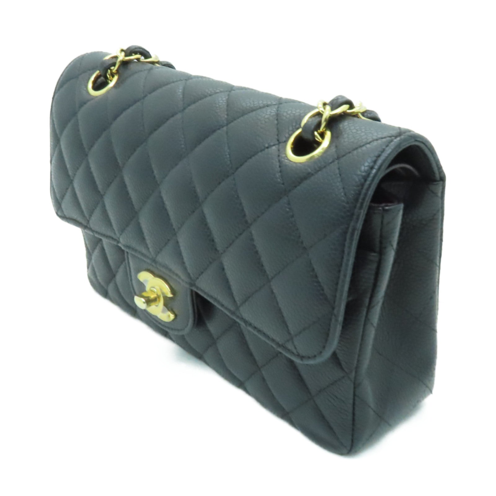 CHANEL 菱格Caviar皮革Classic 22金扣鏈帶肩背袋黒色
