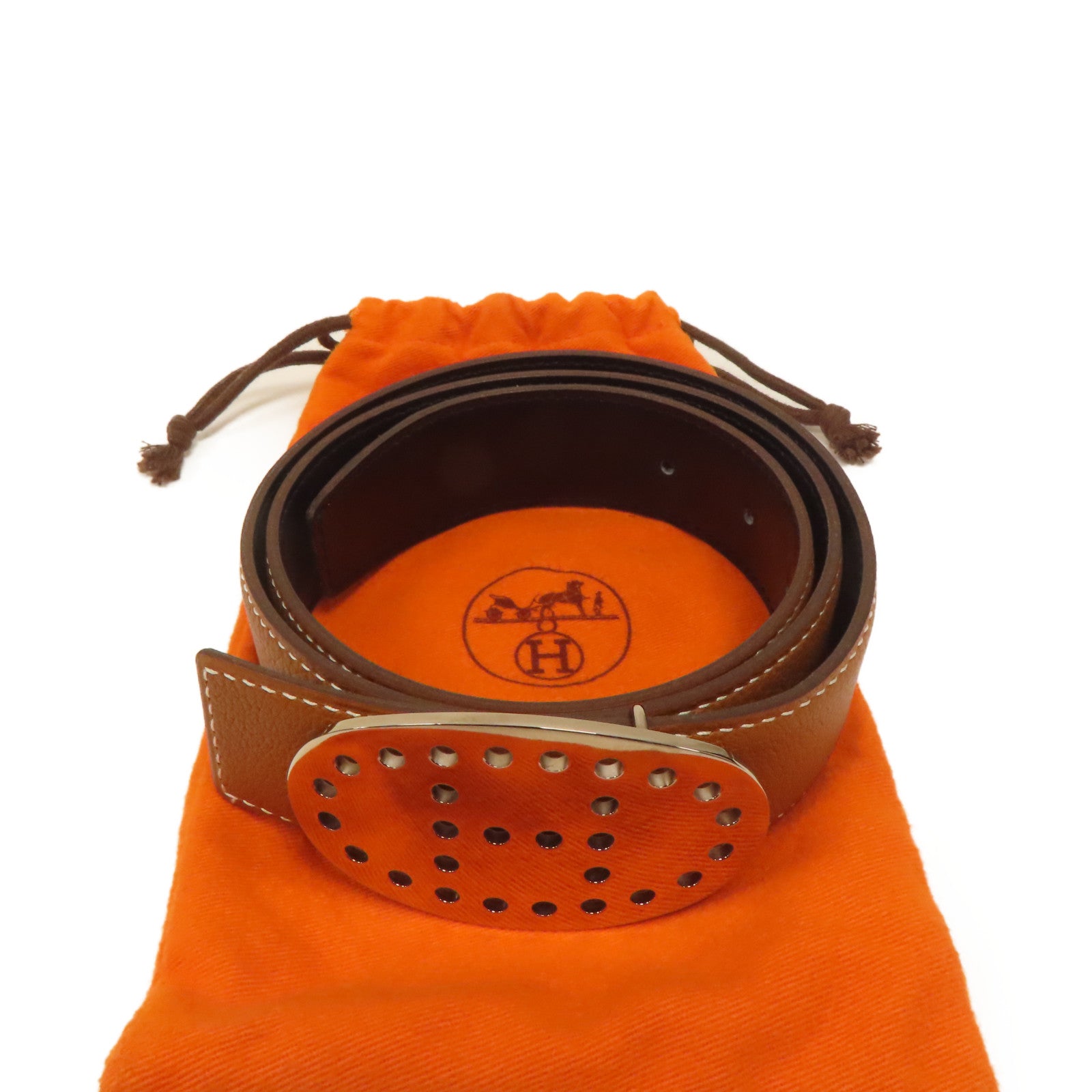 HERMES Chevre皮革Belt 80cm銀扣皮帶啡色