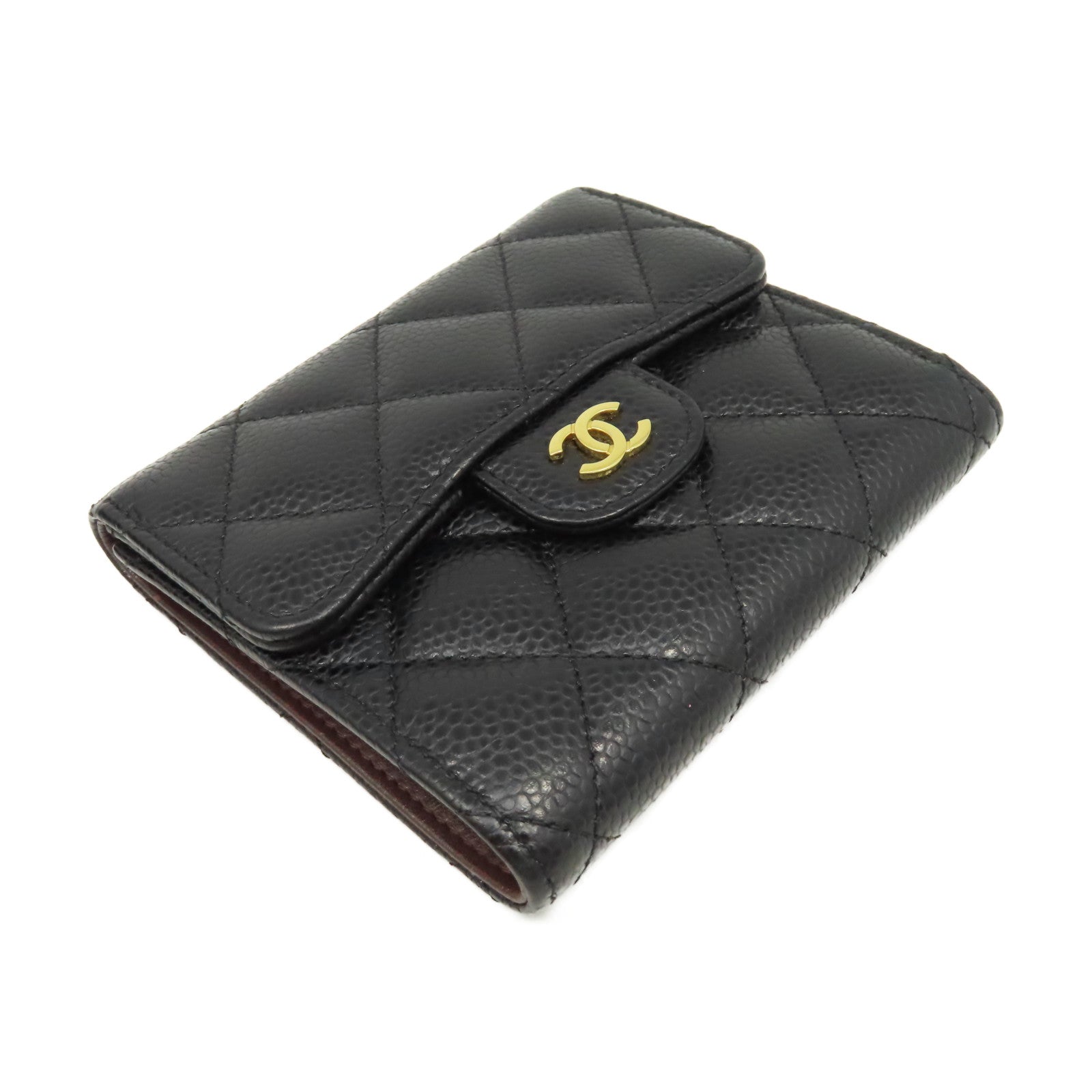 CHANEL 菱格Caviar皮革Short Wallet金扣短錢包黑色