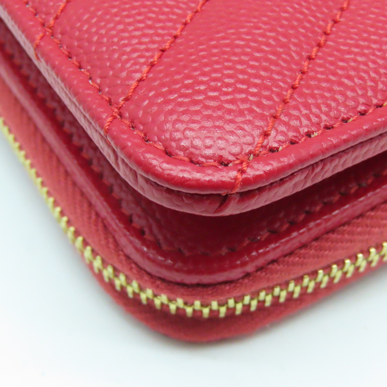 SAINT LAURENT 斜纹牛皮皮革Wallet金扣钱包红色