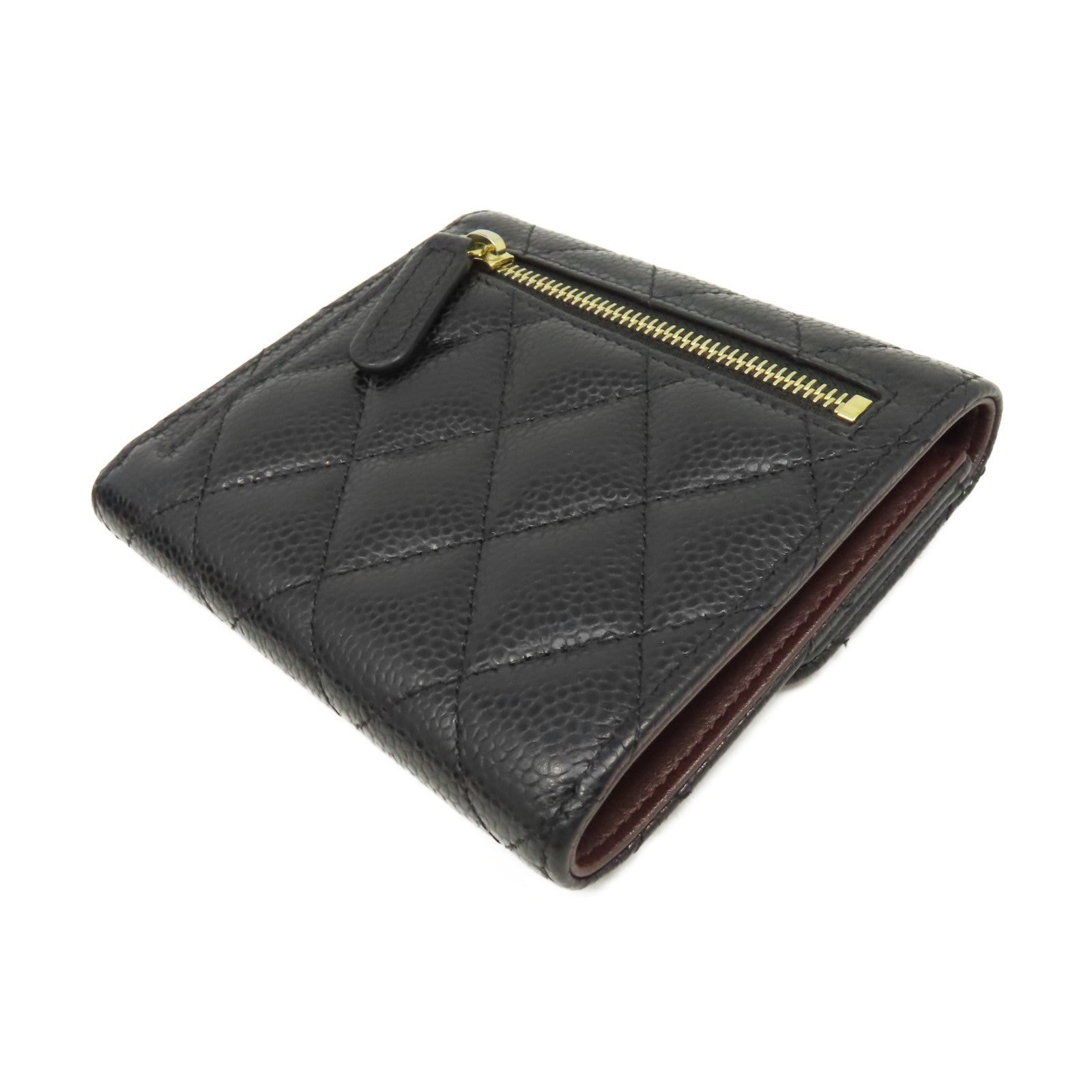 CHANEL 菱格Caviar皮革Short Wallet金扣短錢包黑色