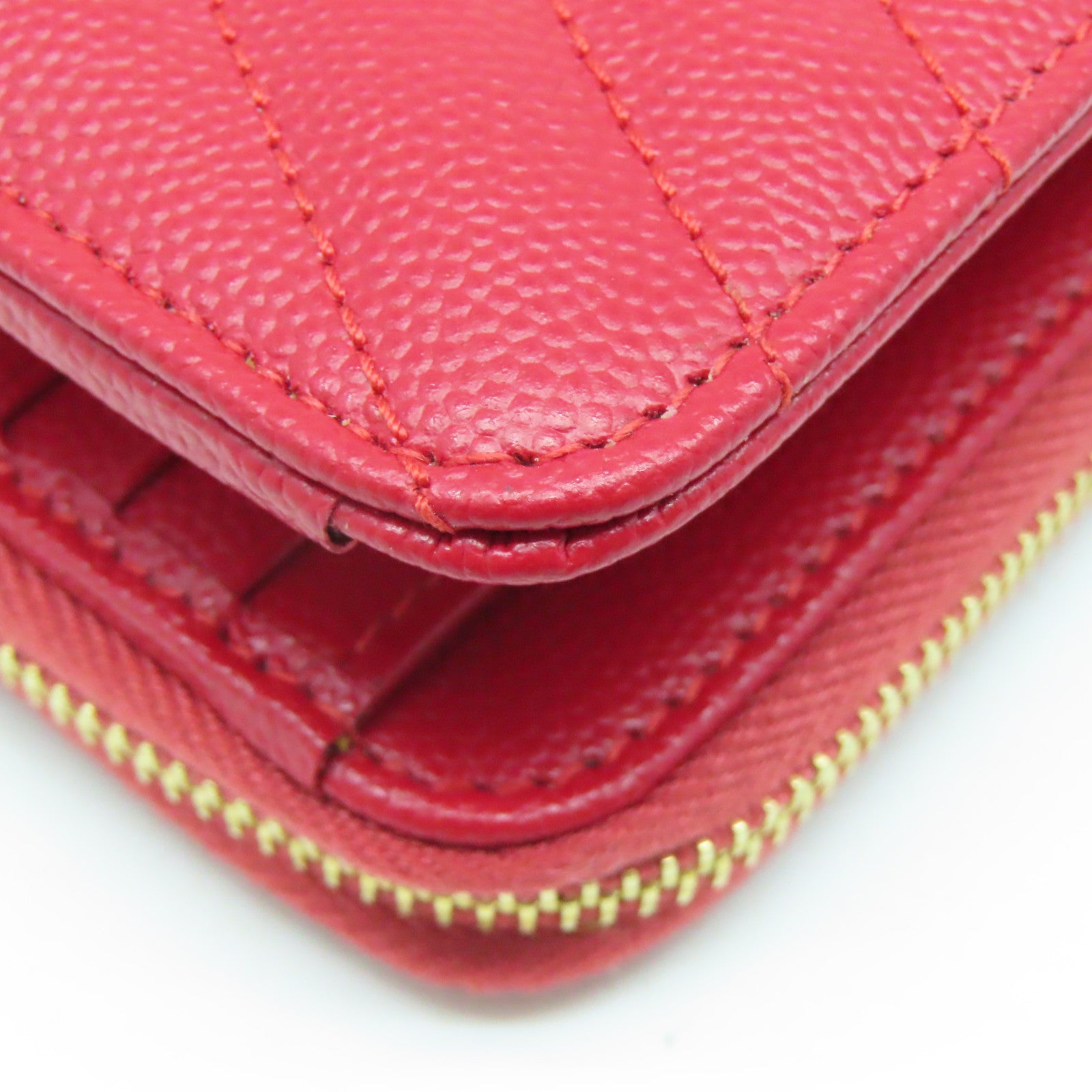 SAINT LAURENT 斜纹牛皮皮革Wallet金扣钱包红色
