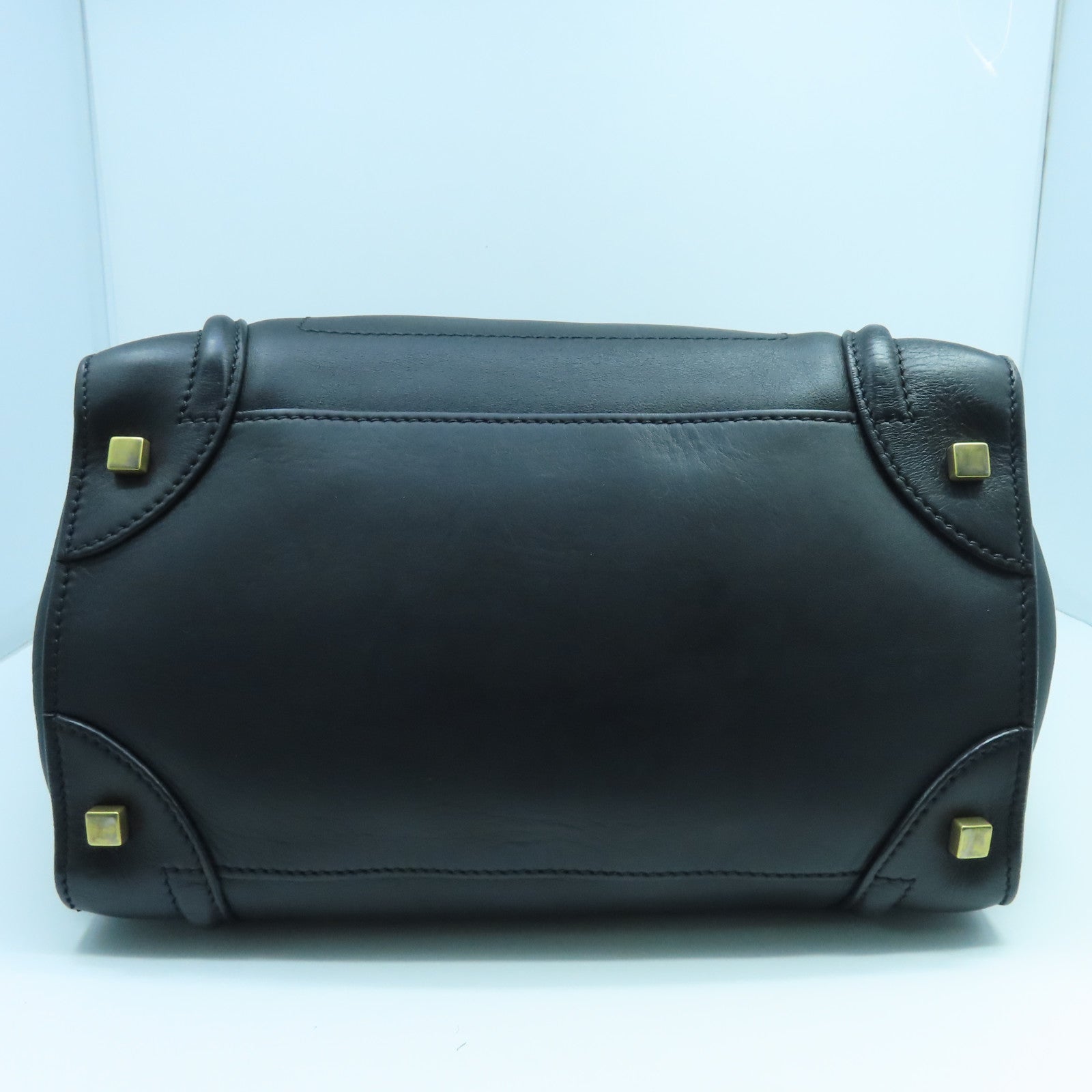 CELINE Cowhide Leather Mini Luggage Gold Buckle Handle Bag Black