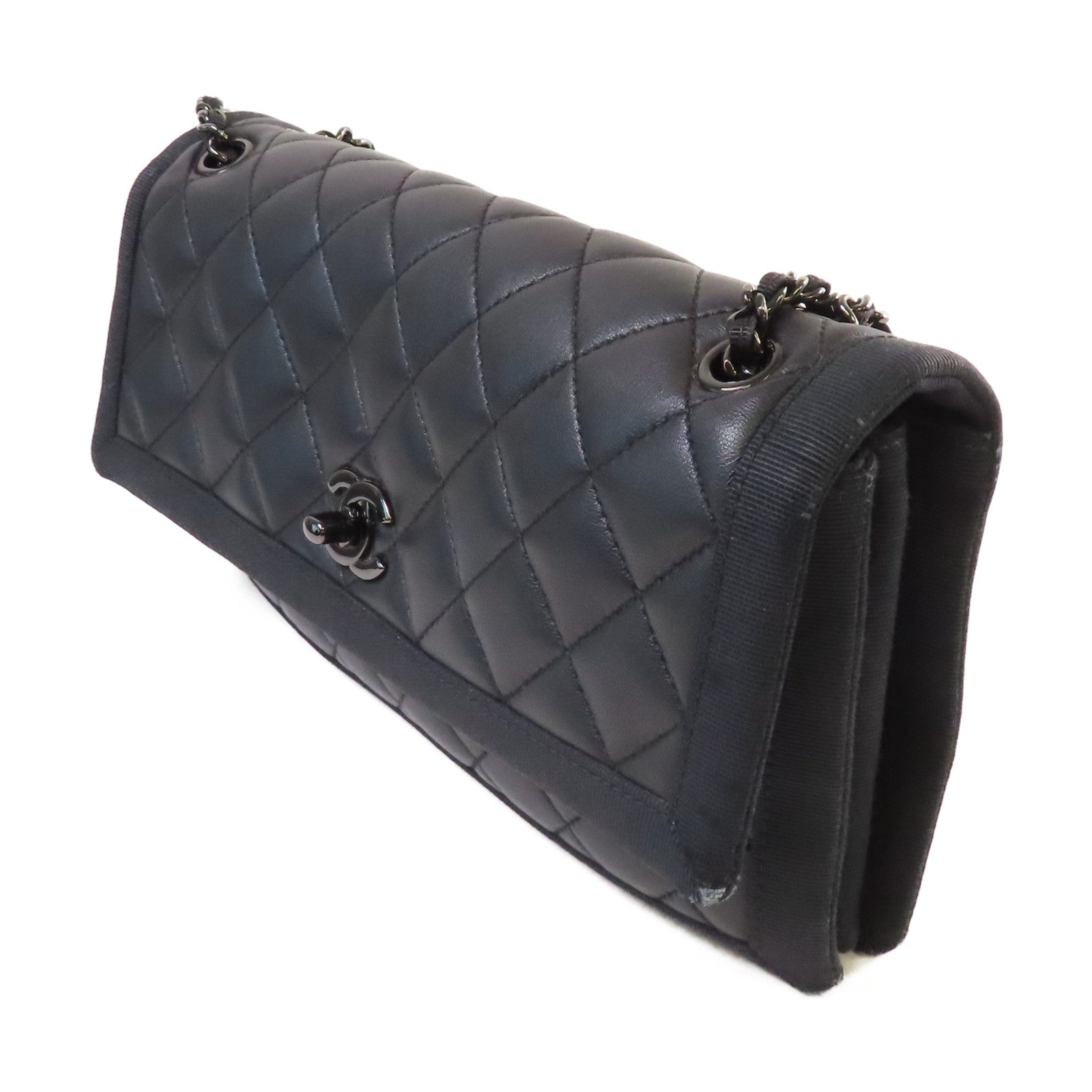 CHANEL 菱格羊皮皮革Chain Shoulder Bag鏈帶肩背袋黑色