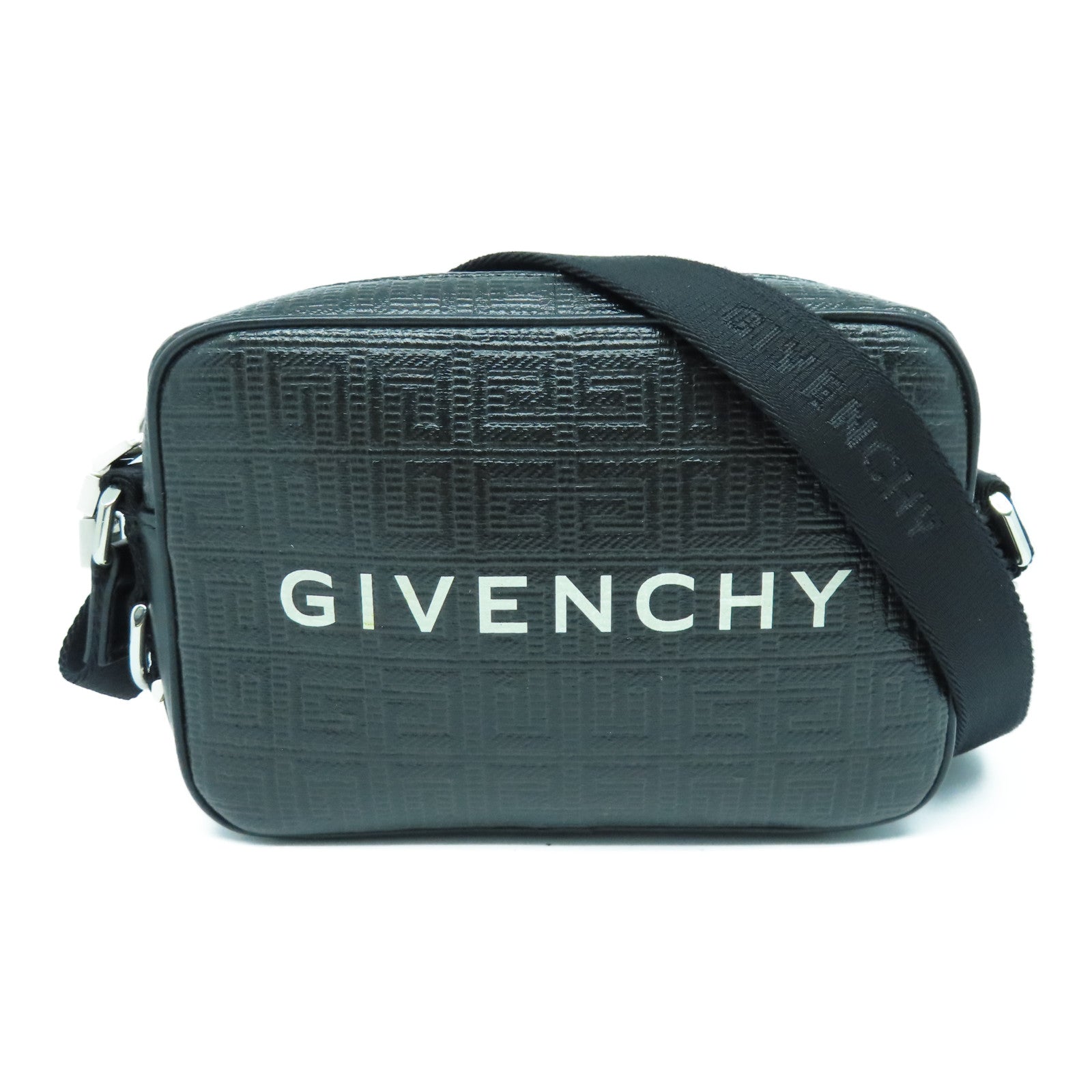 GIVENCHY 涂层皮革Logo Carmen Bag银扣肩背袋黑色