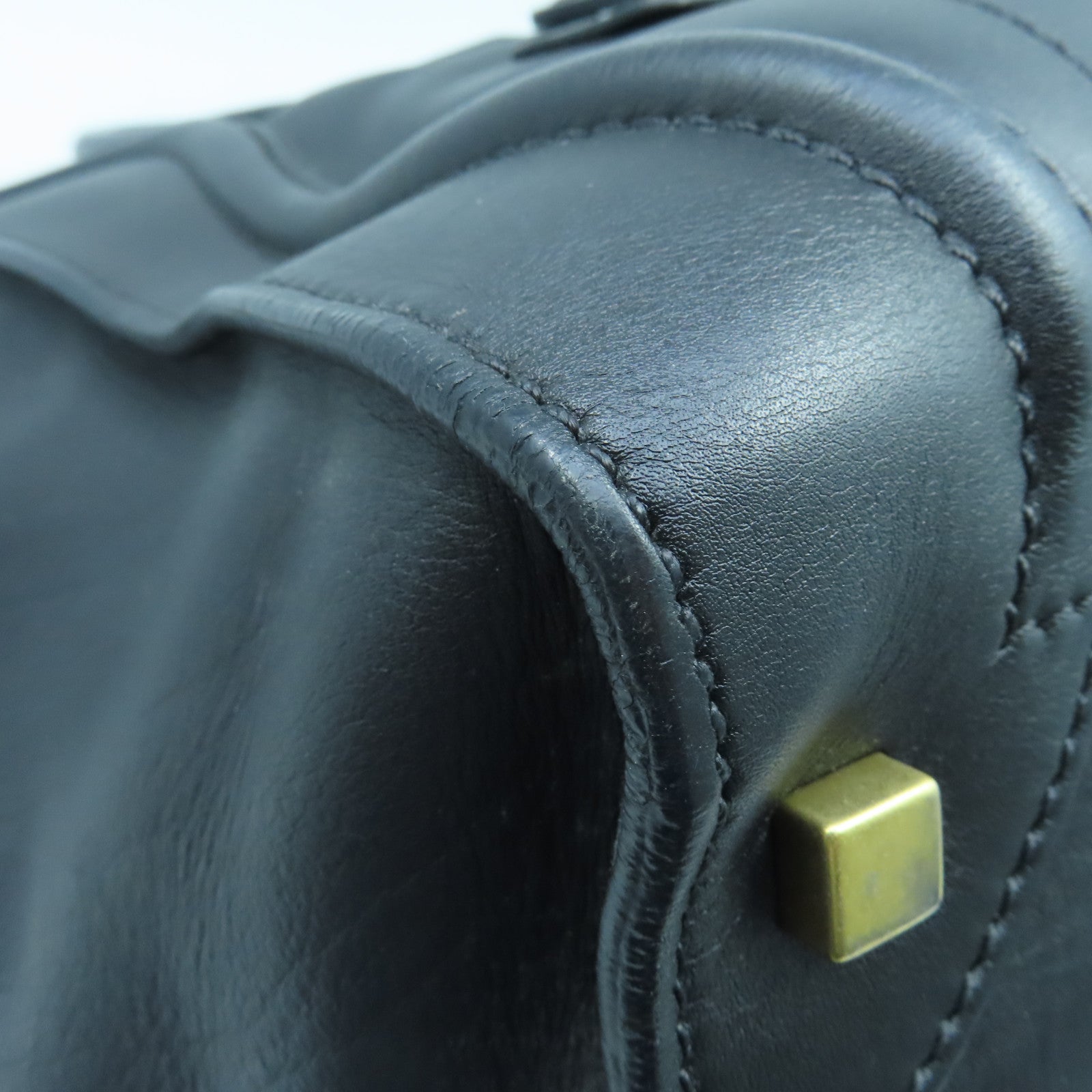 CELINE Cowhide Leather Mini Luggage Gold Buckle Handle Bag Black