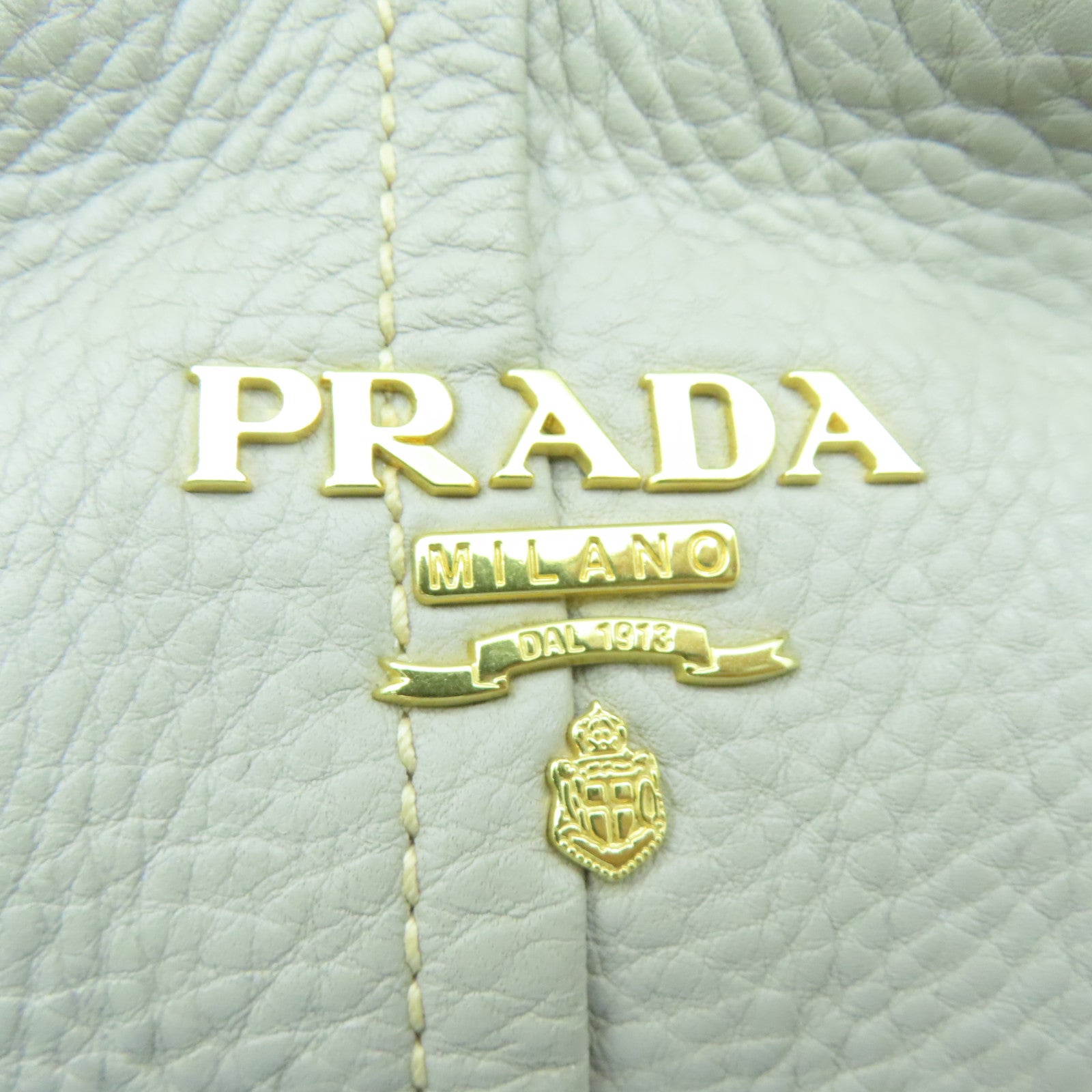 PRADA Leather Shoulder Bag Gold Buckle Beige