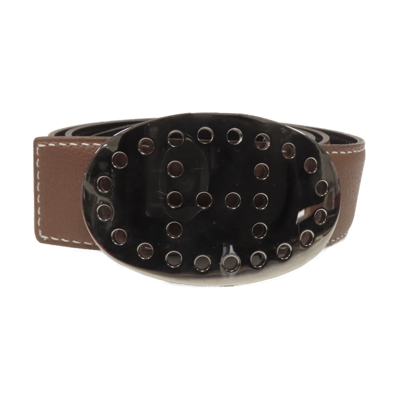 HERMES Chevre皮革Belt 80cm銀扣皮帶啡色