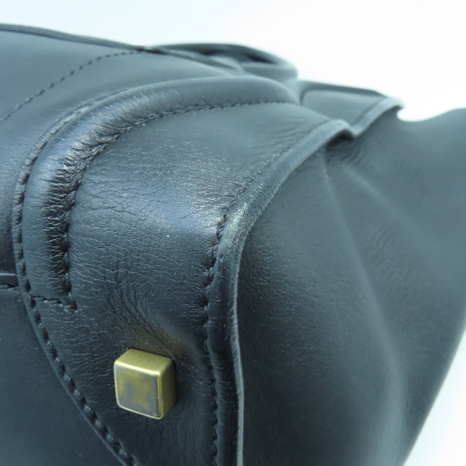 CELINE Cowhide Leather Mini Luggage Gold Buckle Handle Bag Black
