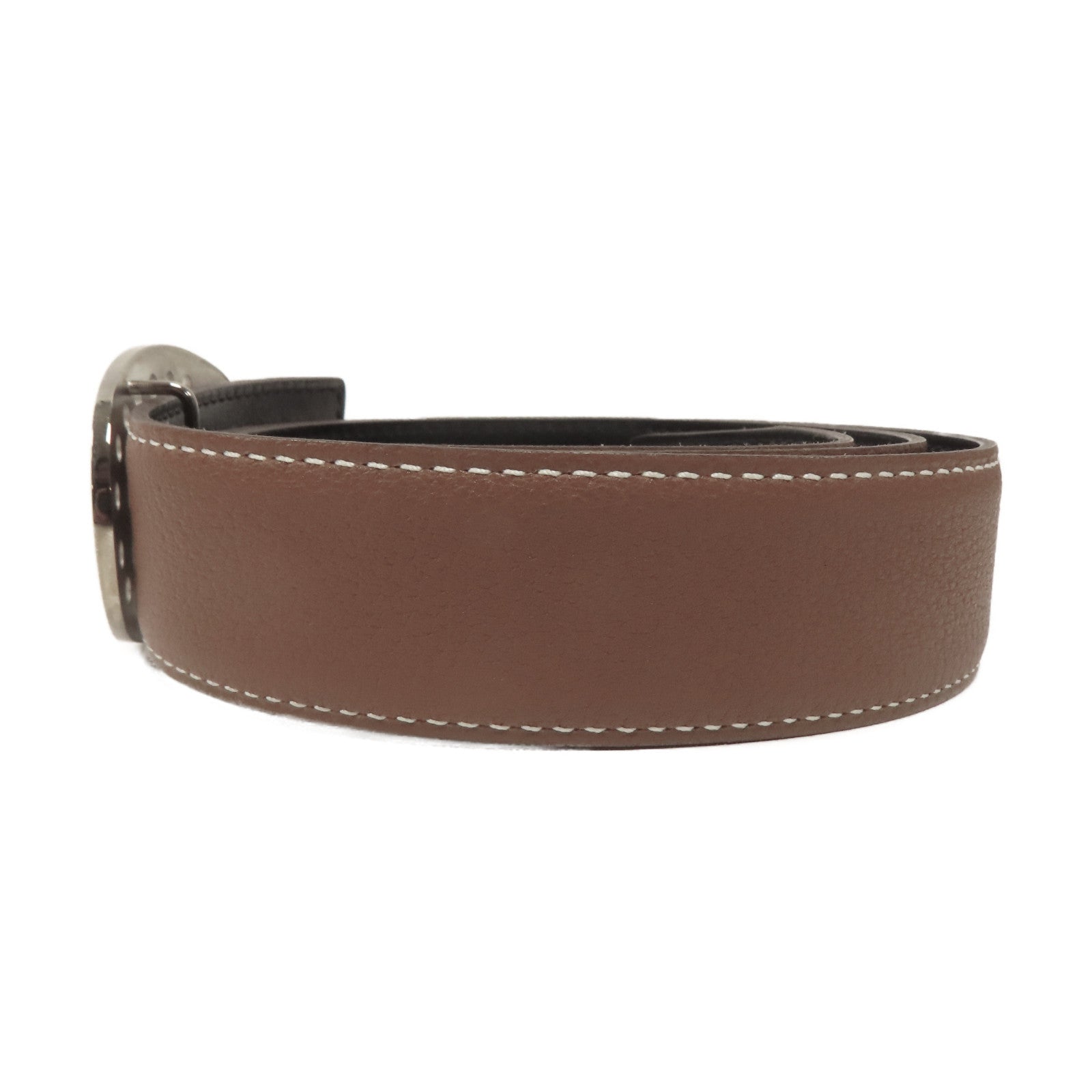 HERMES Chevre皮革Belt 80cm銀扣皮帶啡色
