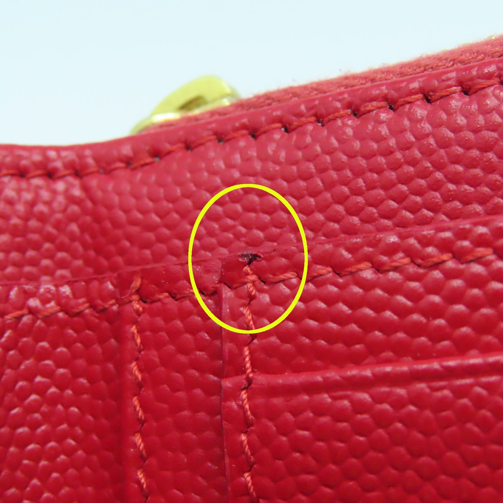 SAINT LAURENT 斜纹牛皮皮革Wallet金扣钱包红色