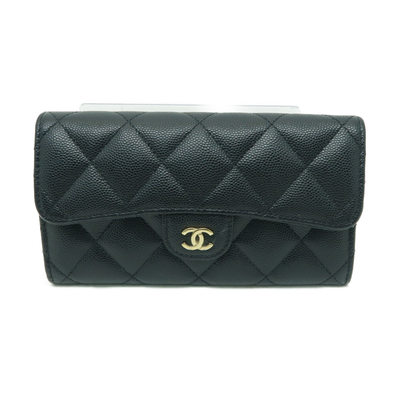 CHANEL 菱格Caviar皮革Wallet金扣錢包黒色
