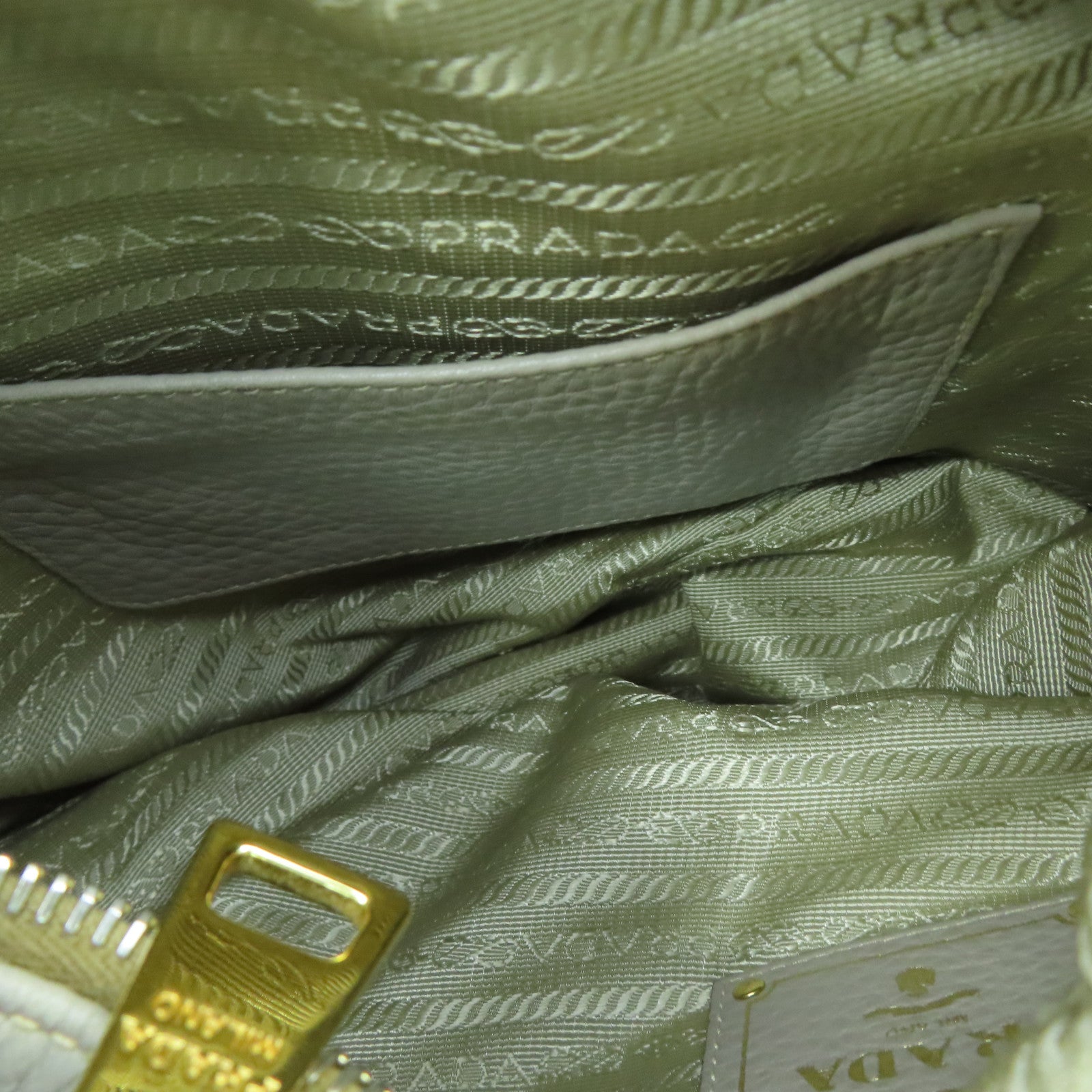 PRADA Leather Shoulder Bag Gold Buckle Beige