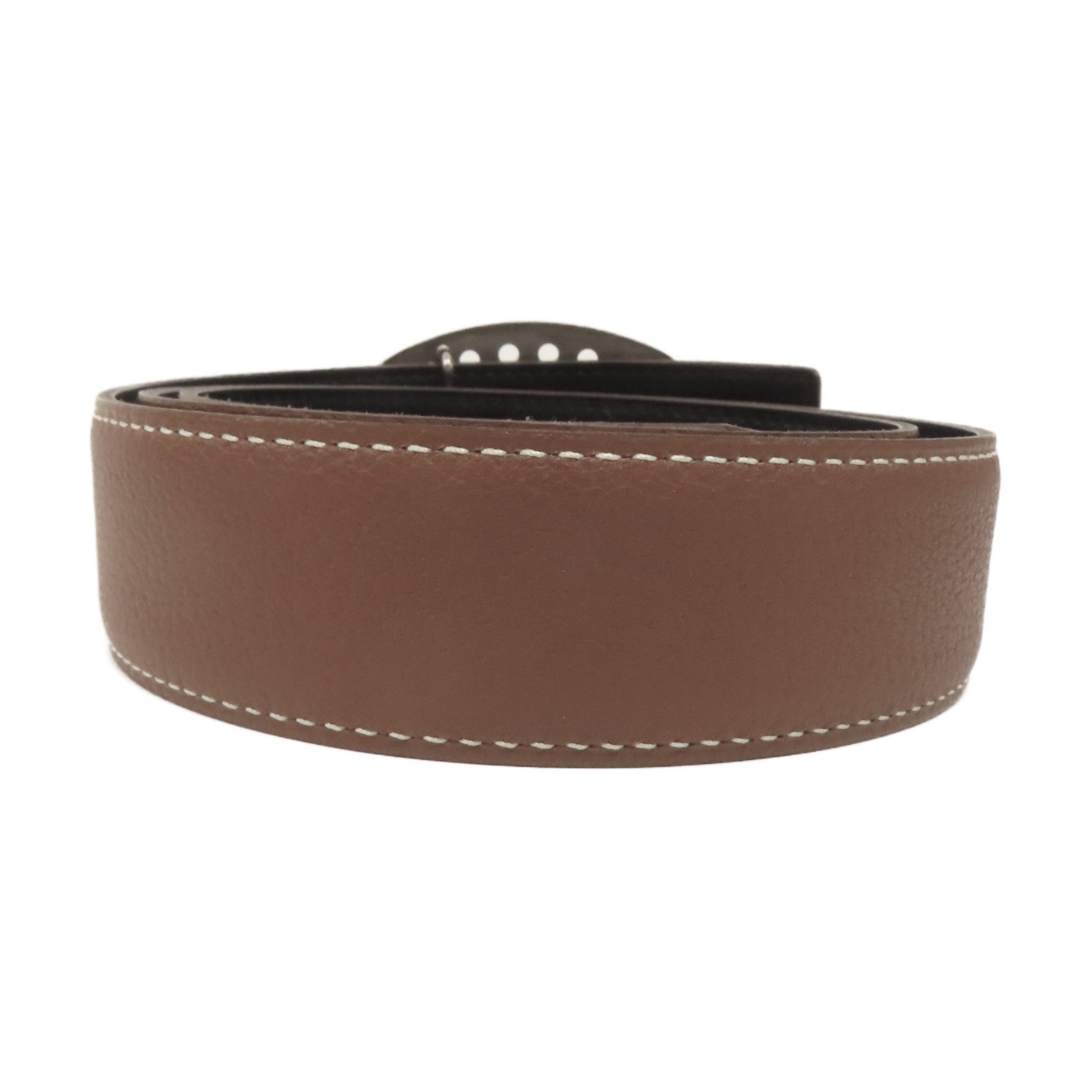 HERMES Chevre皮革Belt 80cm銀扣皮帶啡色