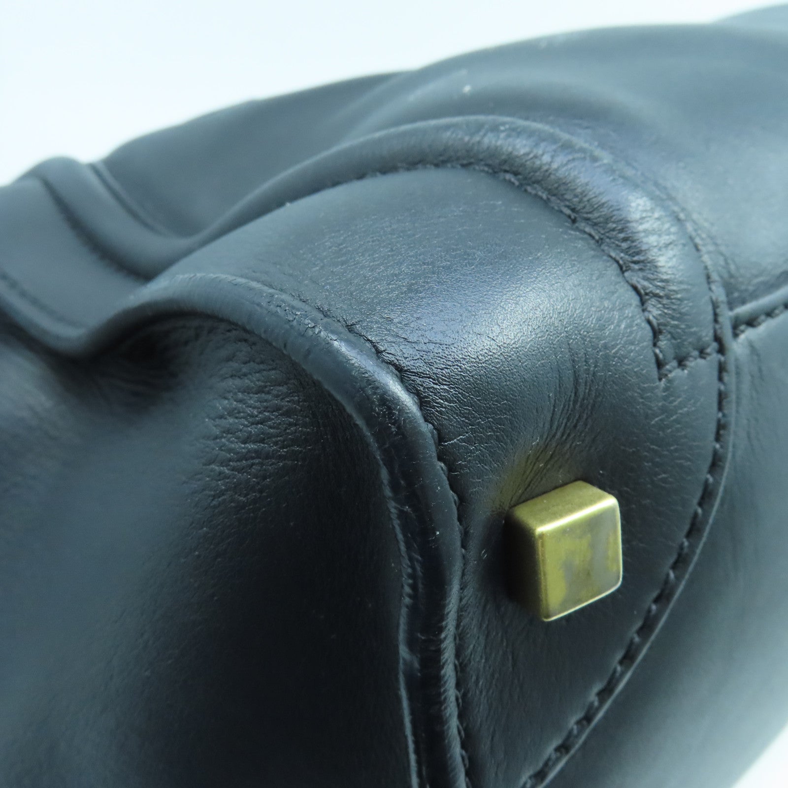 CELINE Cowhide Leather Mini Luggage Gold Buckle Handle Bag Black