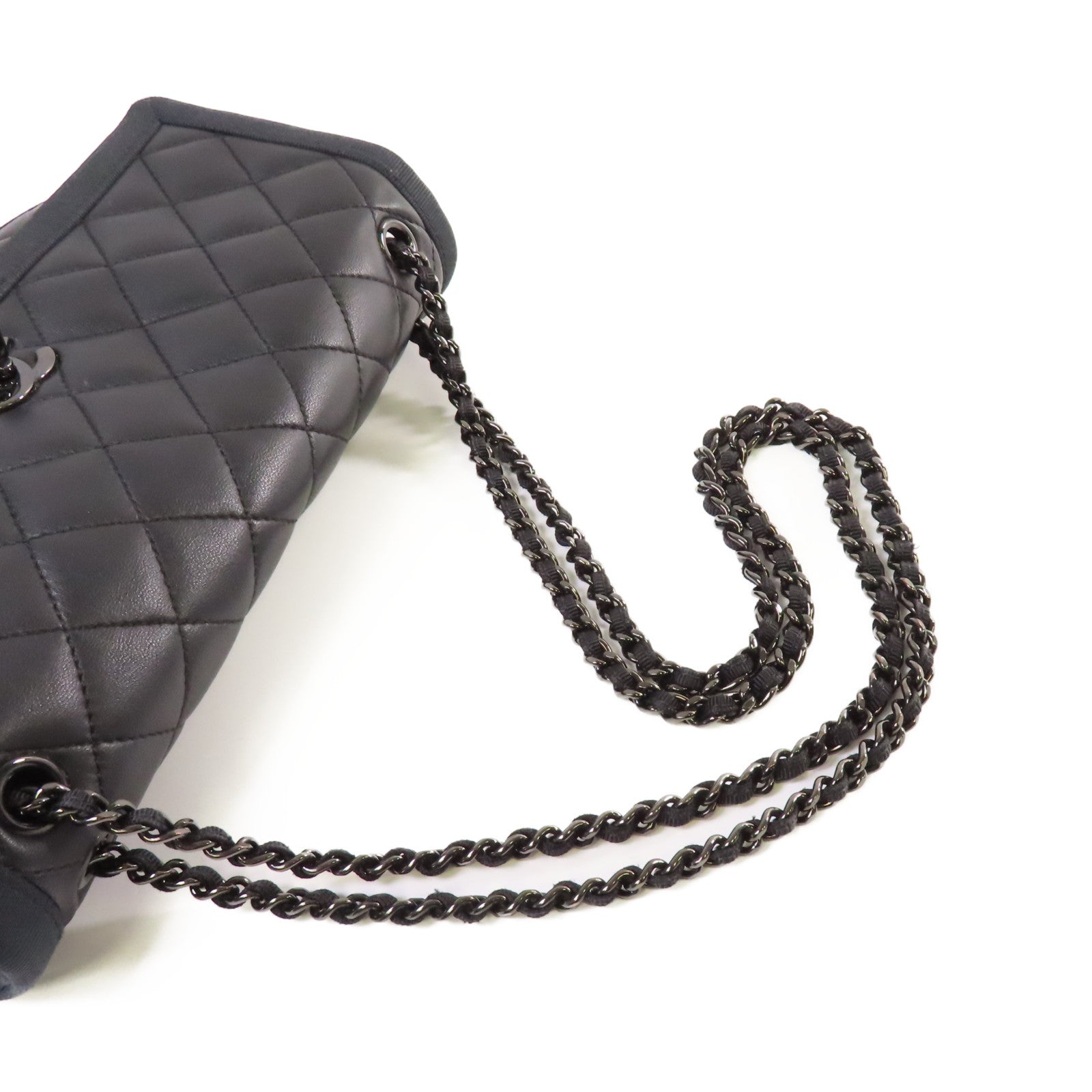 CHANEL 菱格羊皮皮革Chain Shoulder Bag鏈帶肩背袋黑色