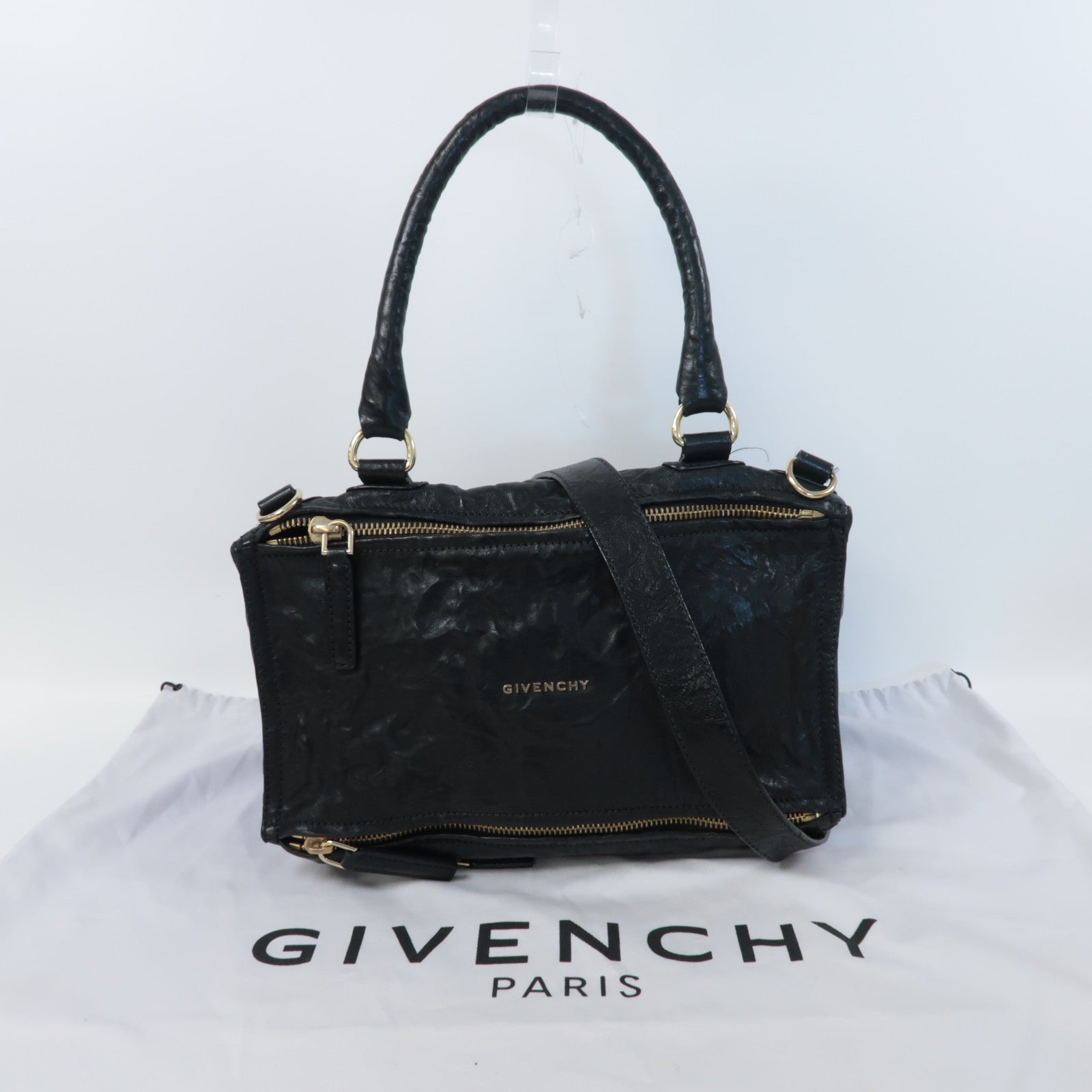 GIVENCHY 牛皮皮革Pandora金扣手挽肩背兩用袋黑色