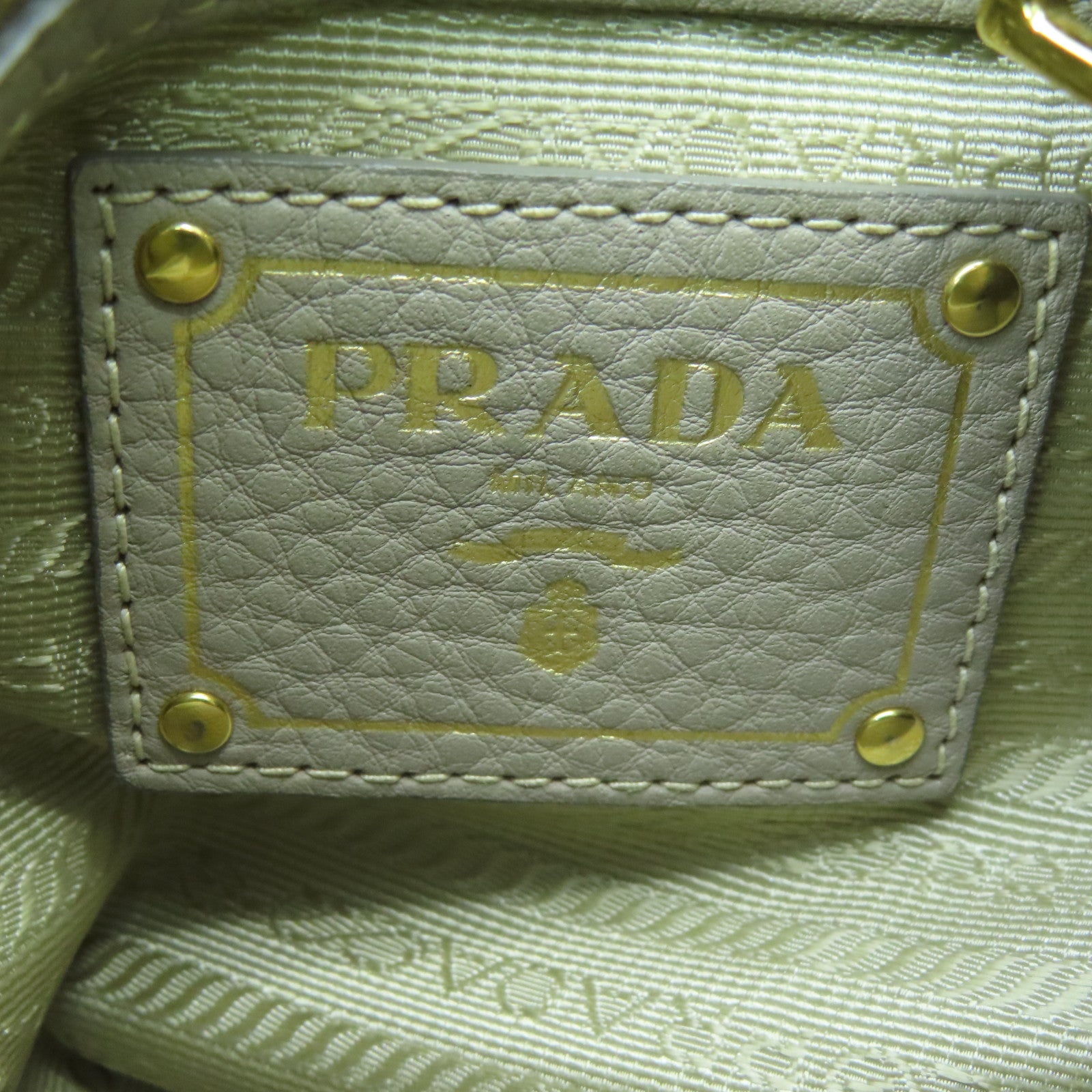 PRADA Leather Shoulder Bag Gold Buckle Beige