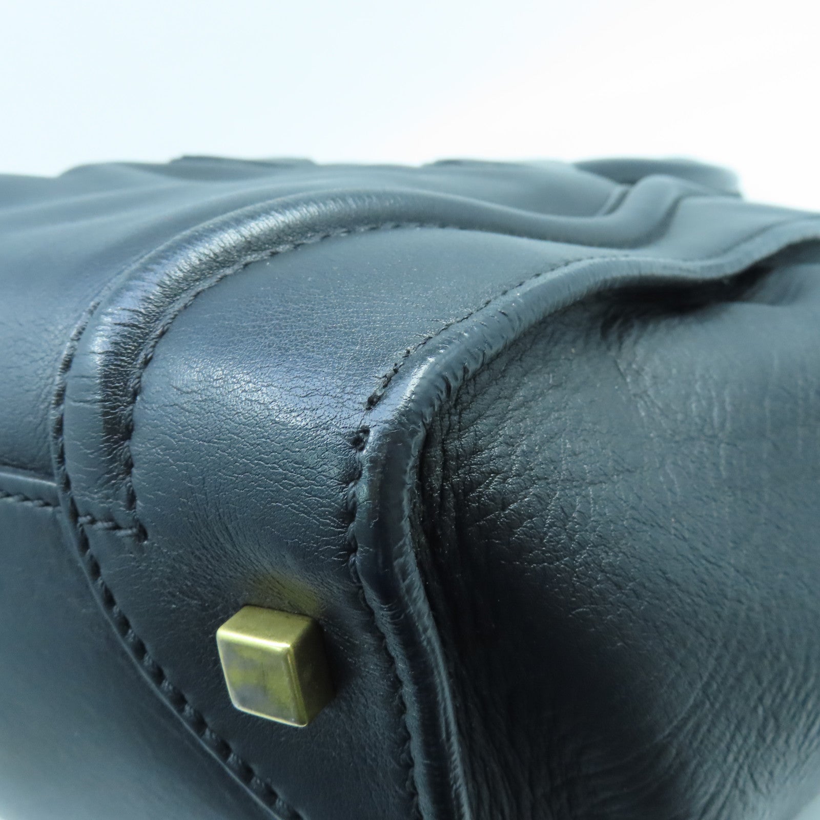 CELINE Cowhide Leather Mini Luggage Gold Buckle Handle Bag Black