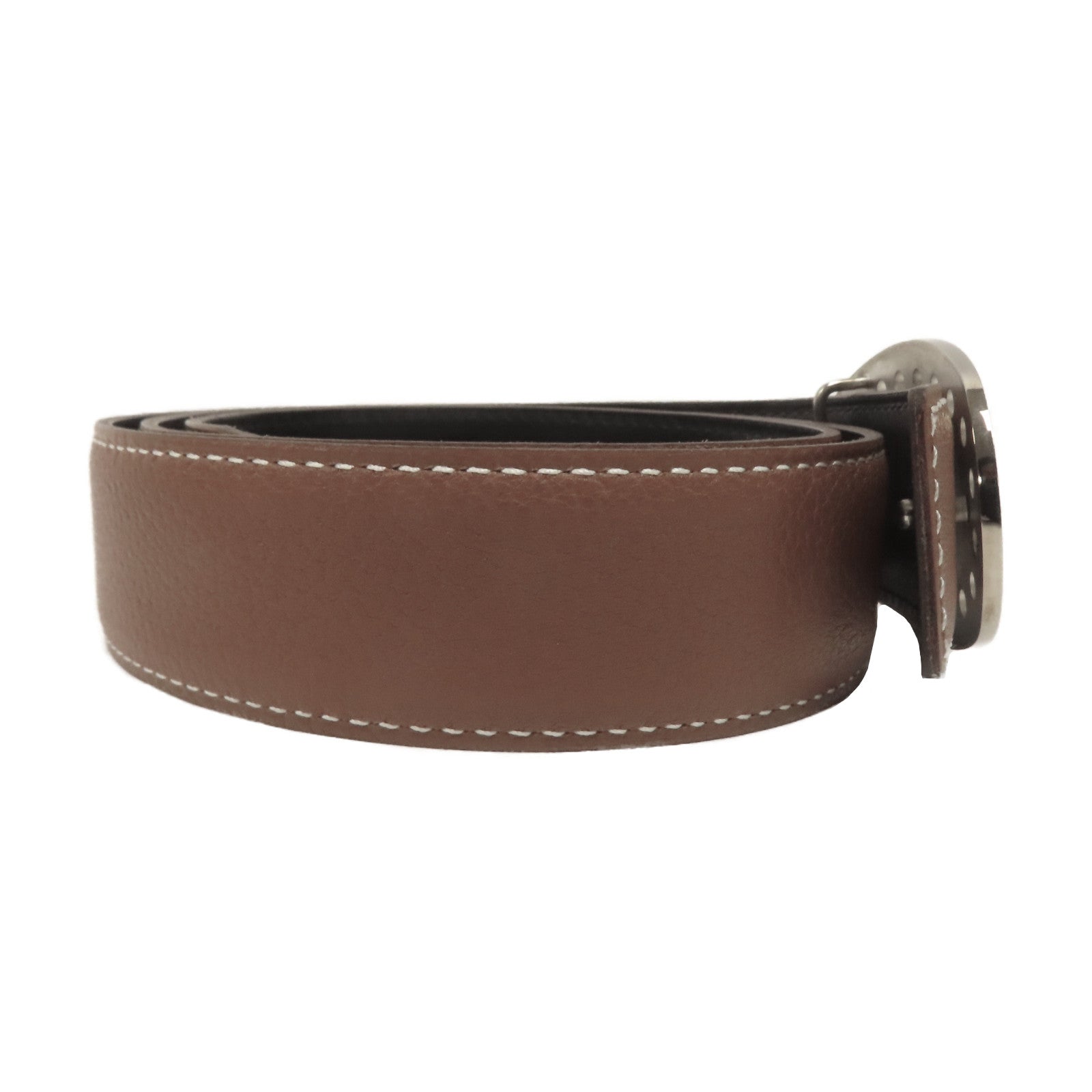 HERMES Chevre皮革Belt 80cm銀扣皮帶啡色