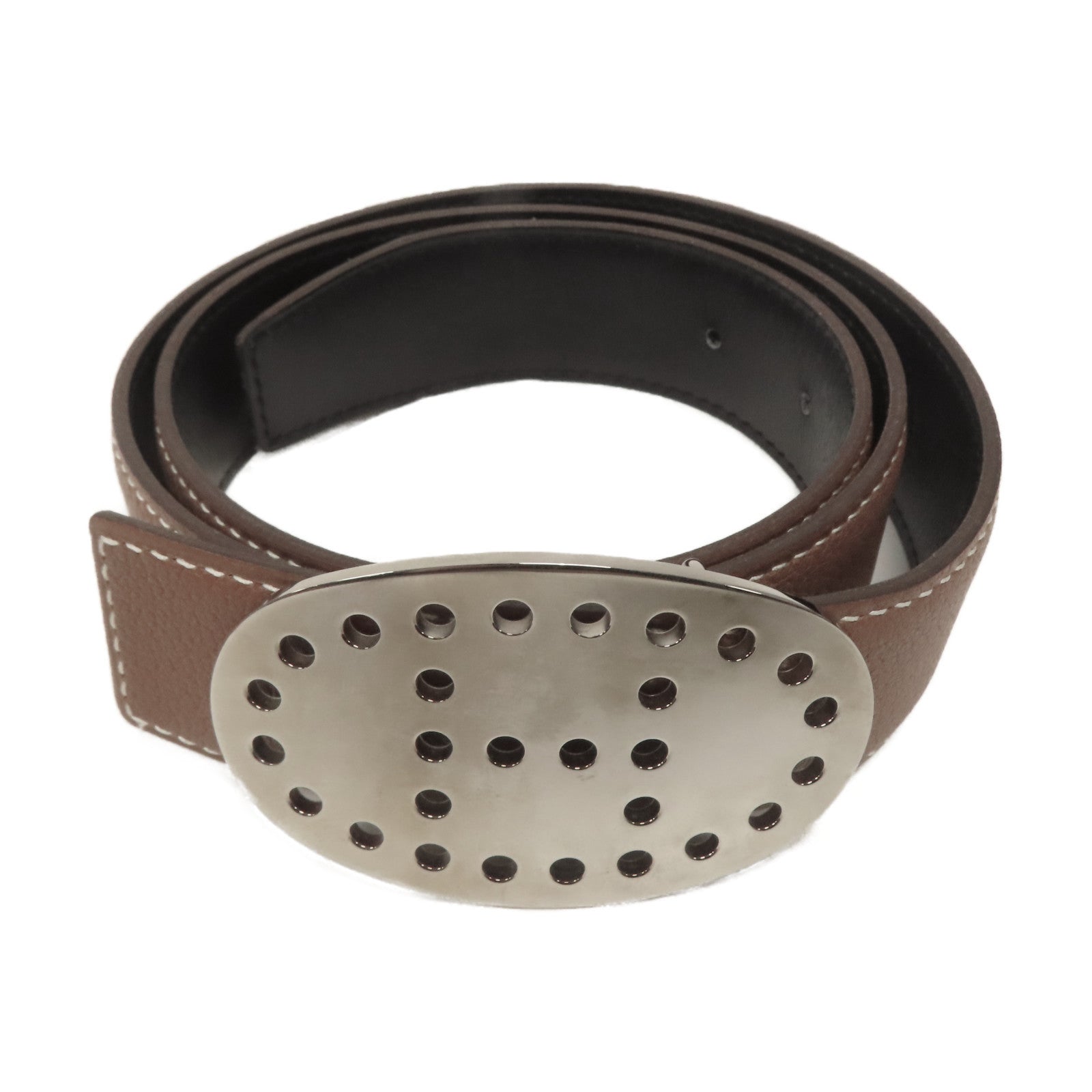 HERMES Chevre皮革Belt 80cm銀扣皮帶啡色