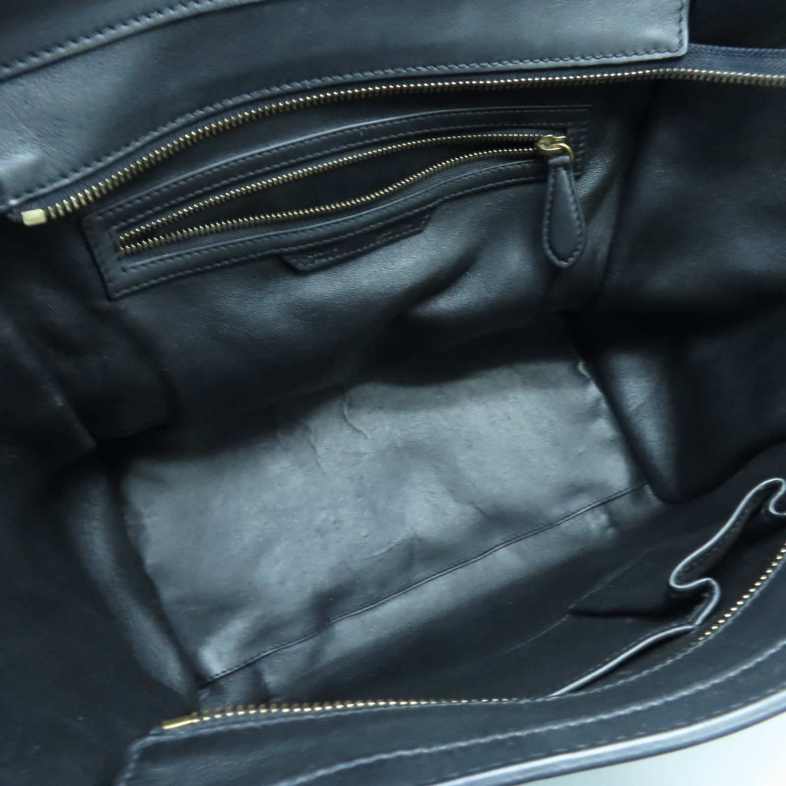 CELINE Cowhide Leather Mini Luggage Gold Buckle Handle Bag Black