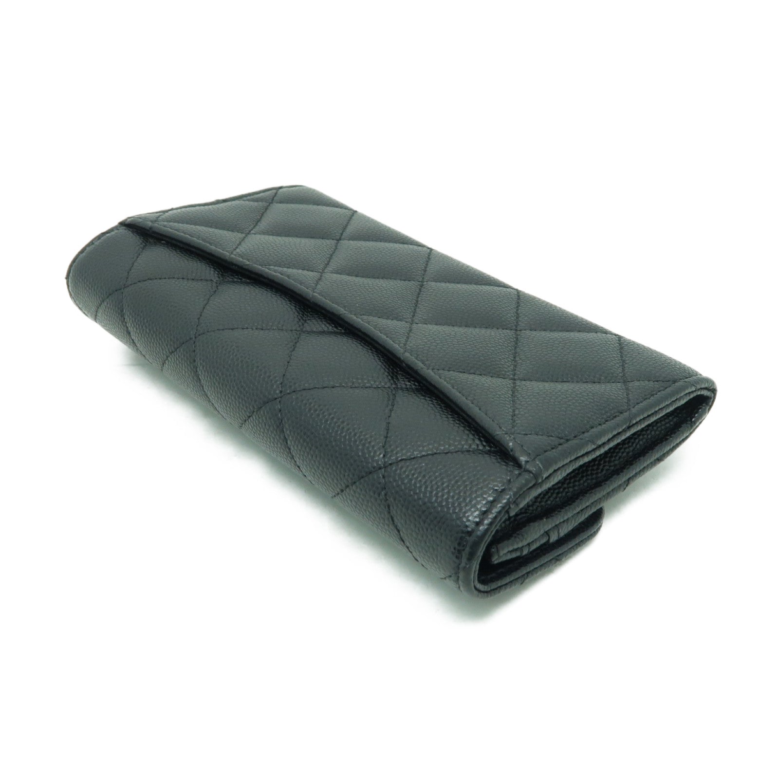 CHANEL 菱格Caviar皮革Wallet金扣錢包黒色