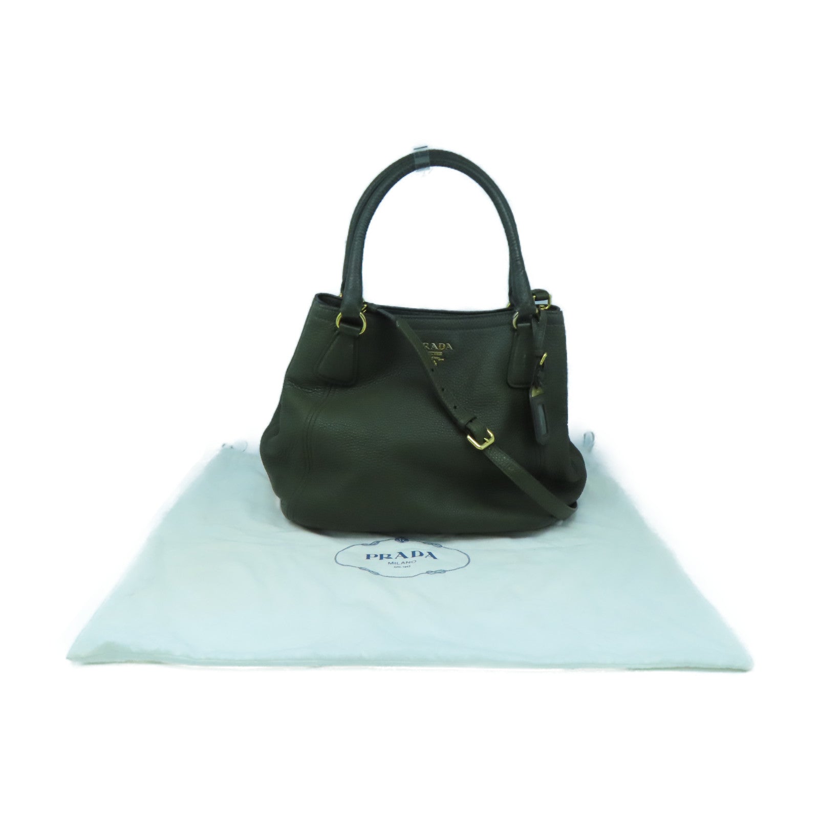 PRADA cowhide leather Shoulder Bag gold buckle handle shoulder bag green