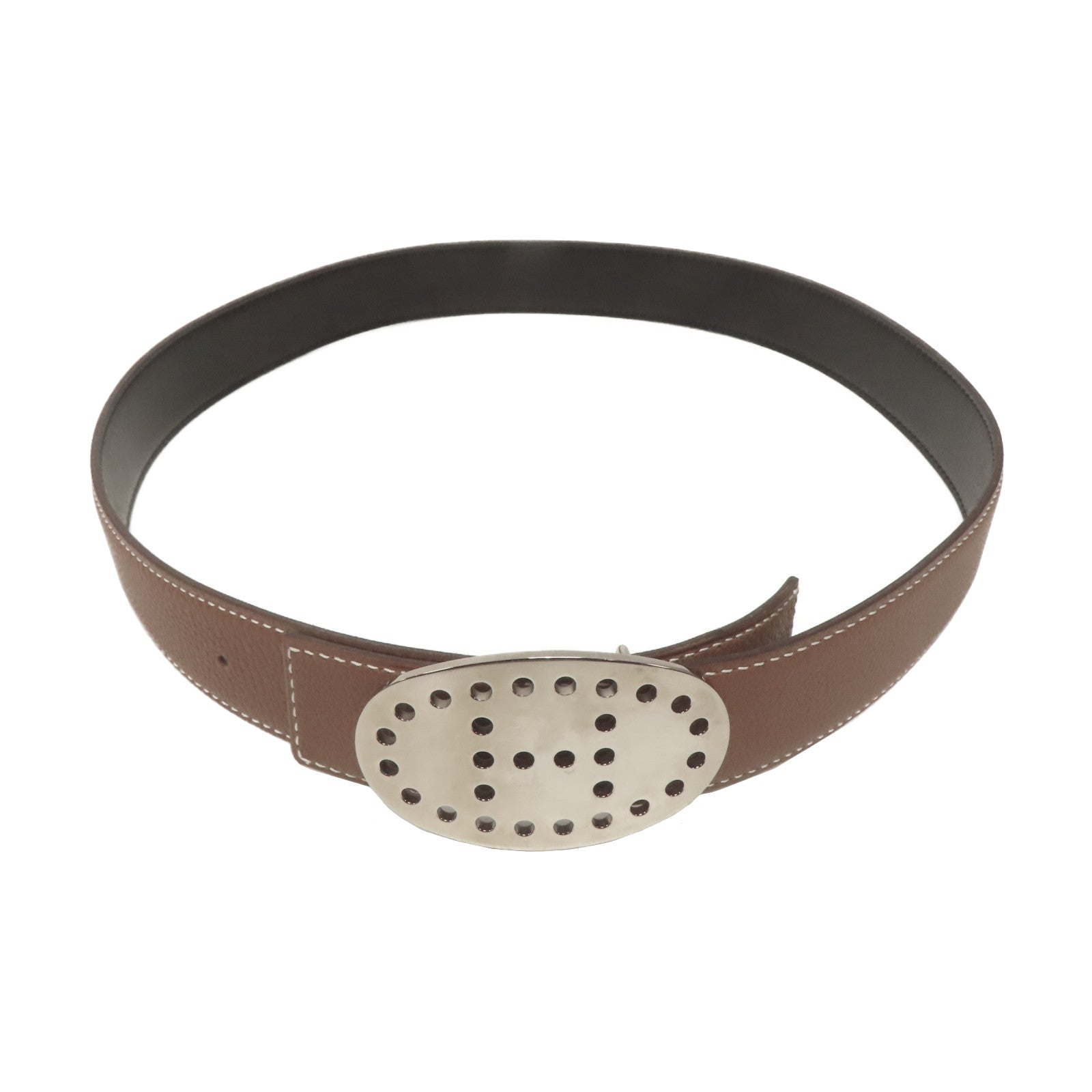 HERMES Chevre皮革Belt 80cm銀扣皮帶啡色