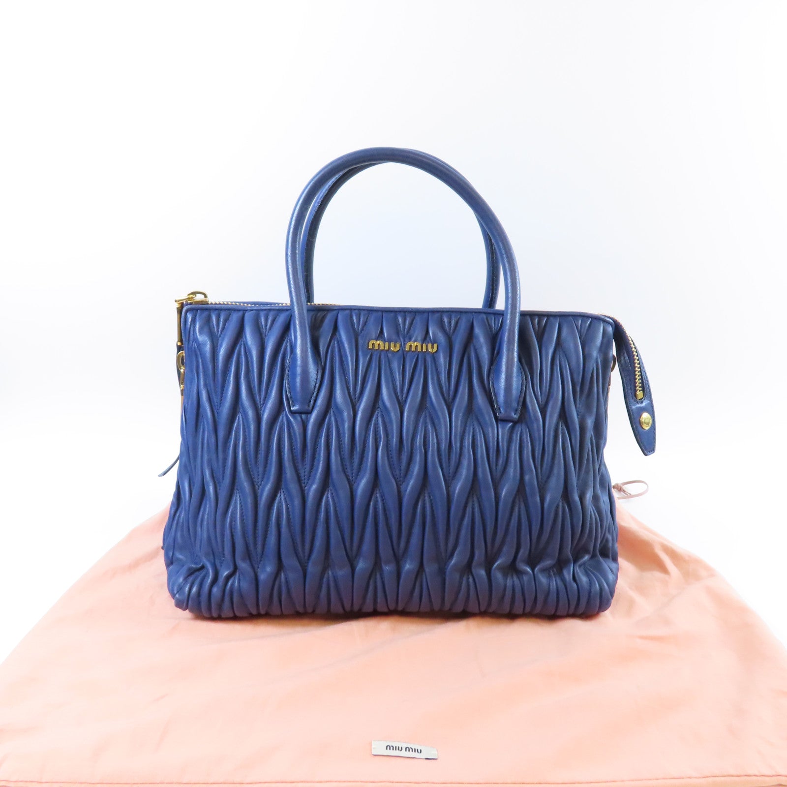 Miu Miu 牛皮皮革Handbag金扣手挽袋藍色