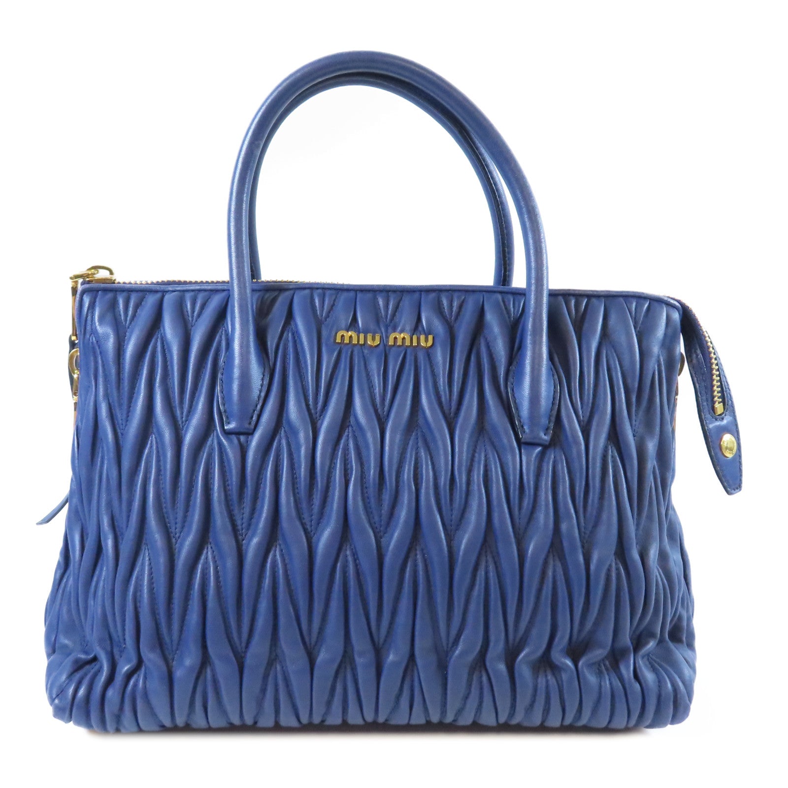 Miu Miu 牛皮皮革Handbag金扣手挽袋藍色